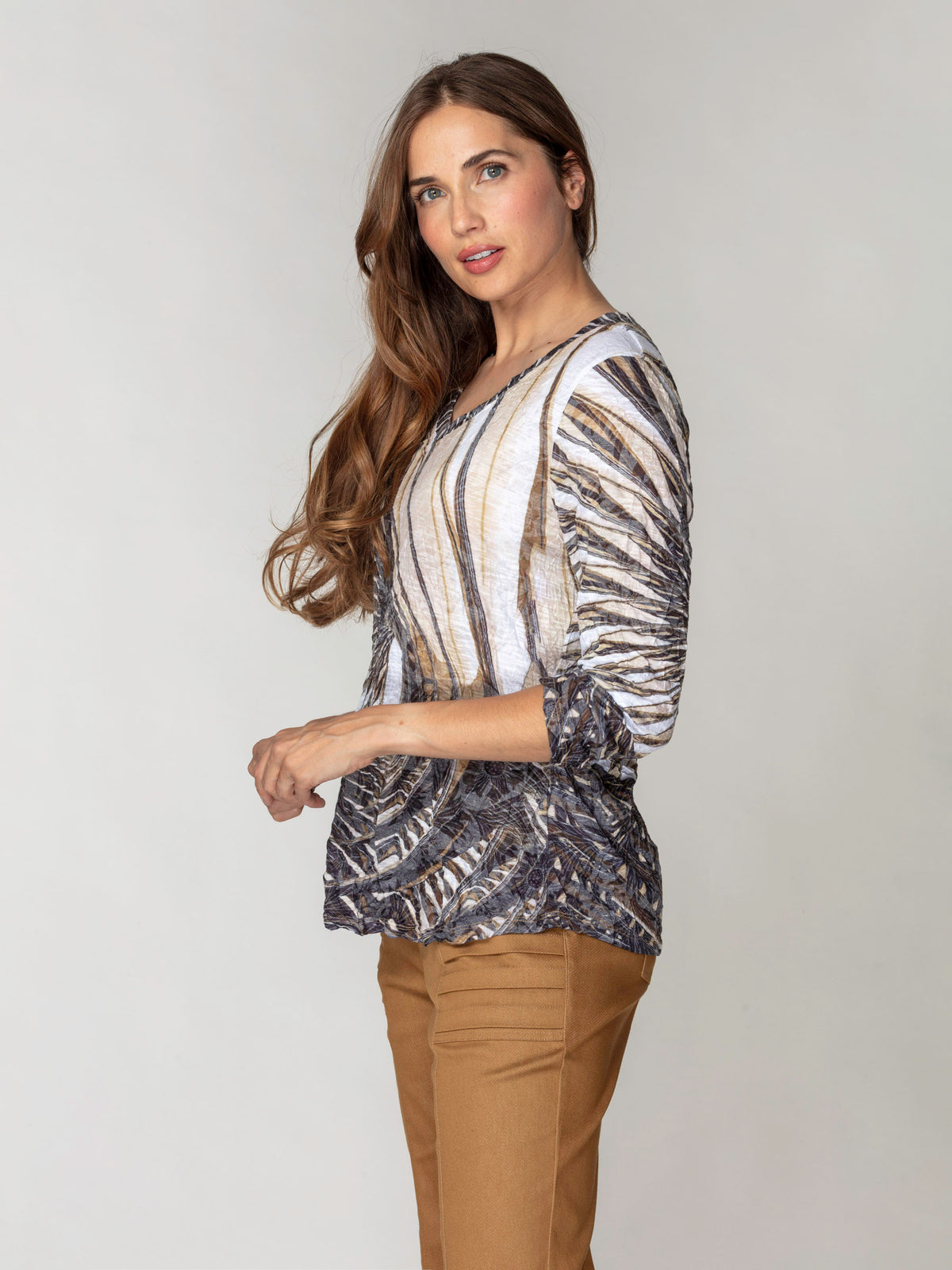 V-Neck Top - Ivory Fronds
