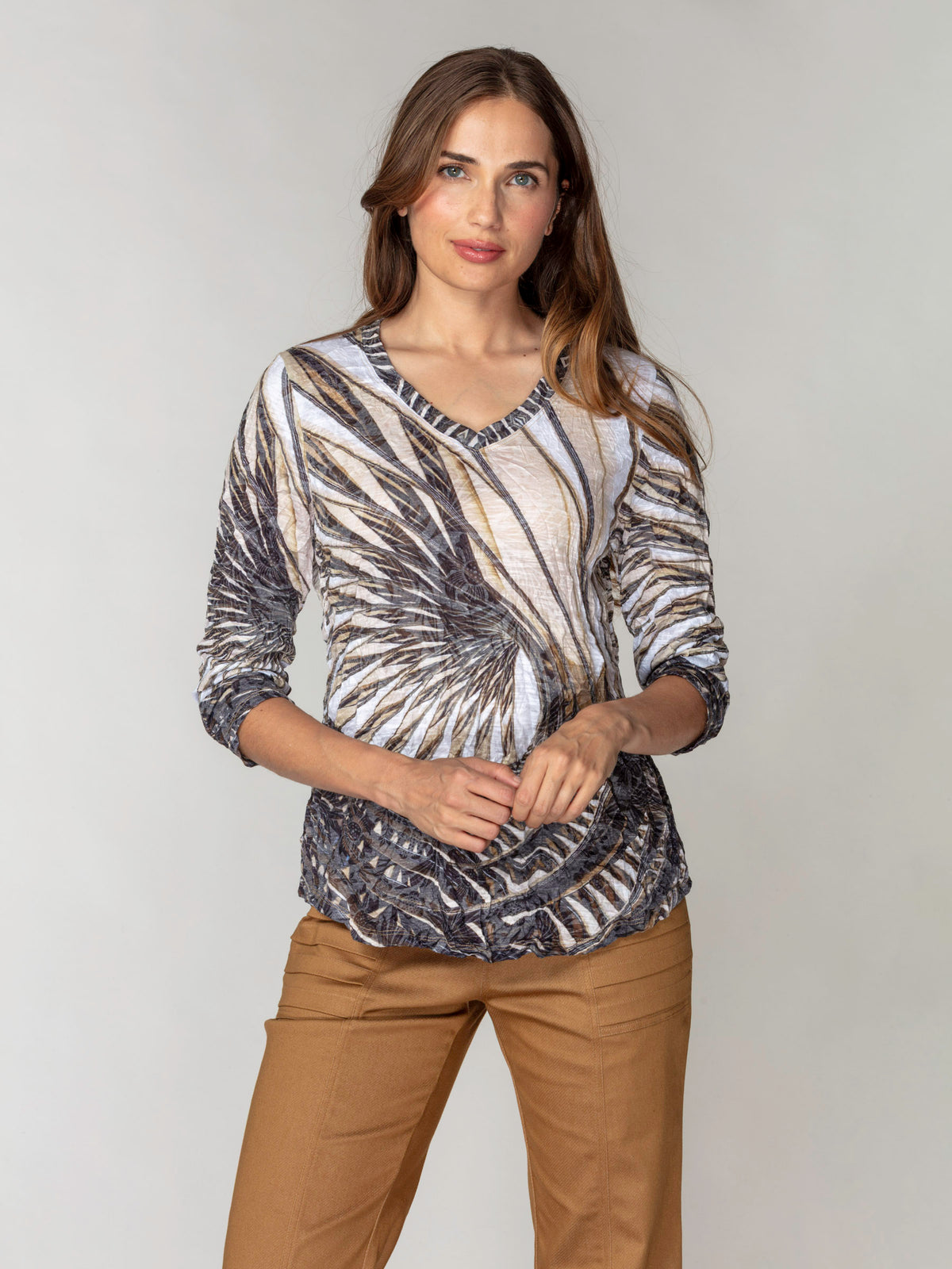 V-Neck Top - Ivory Fronds