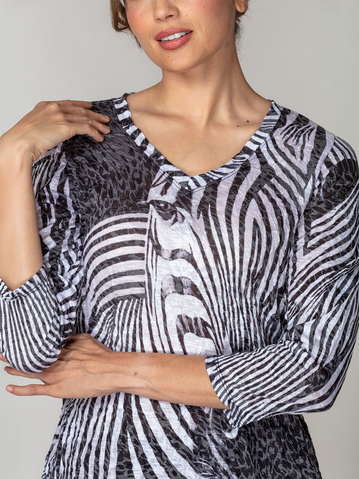 V-Neck Top - Zebra Gaze