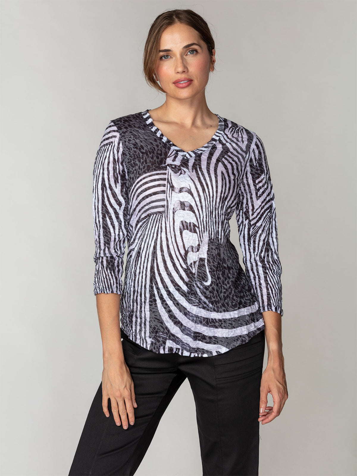V-Neck Top - Zebra Gaze