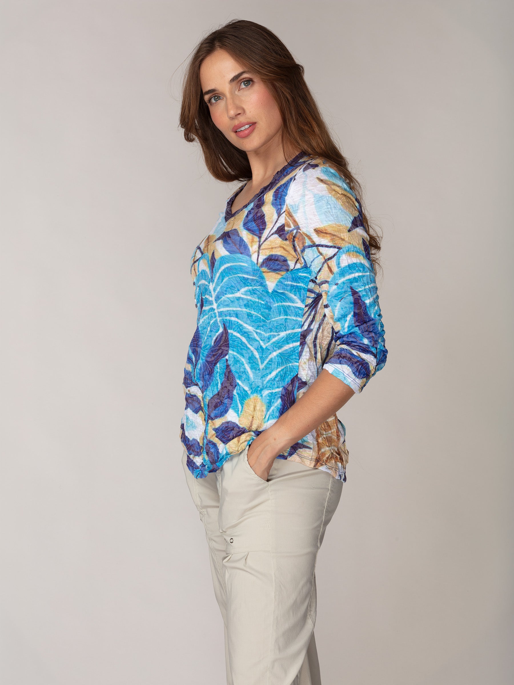 V-Neck Top - Blue Botanica