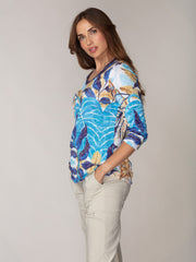 V-Neck Top - Blue Botanica