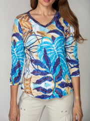V-Neck Top - Blue Botanica