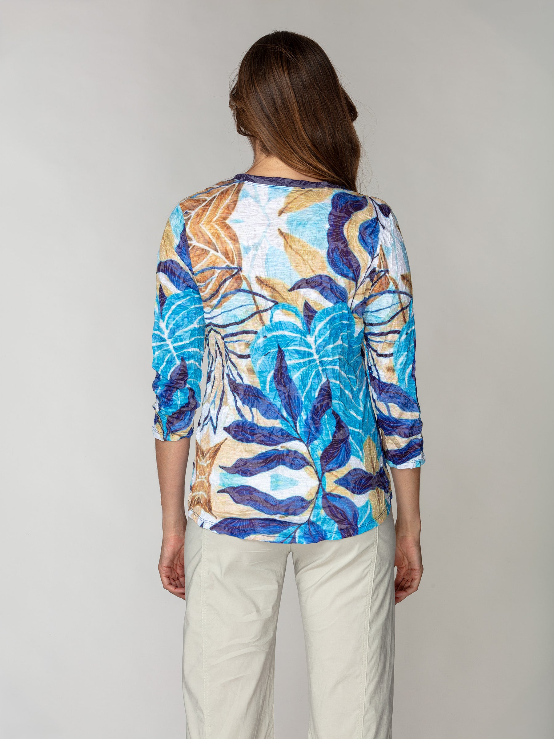 V-Neck Top - Blue Botanica