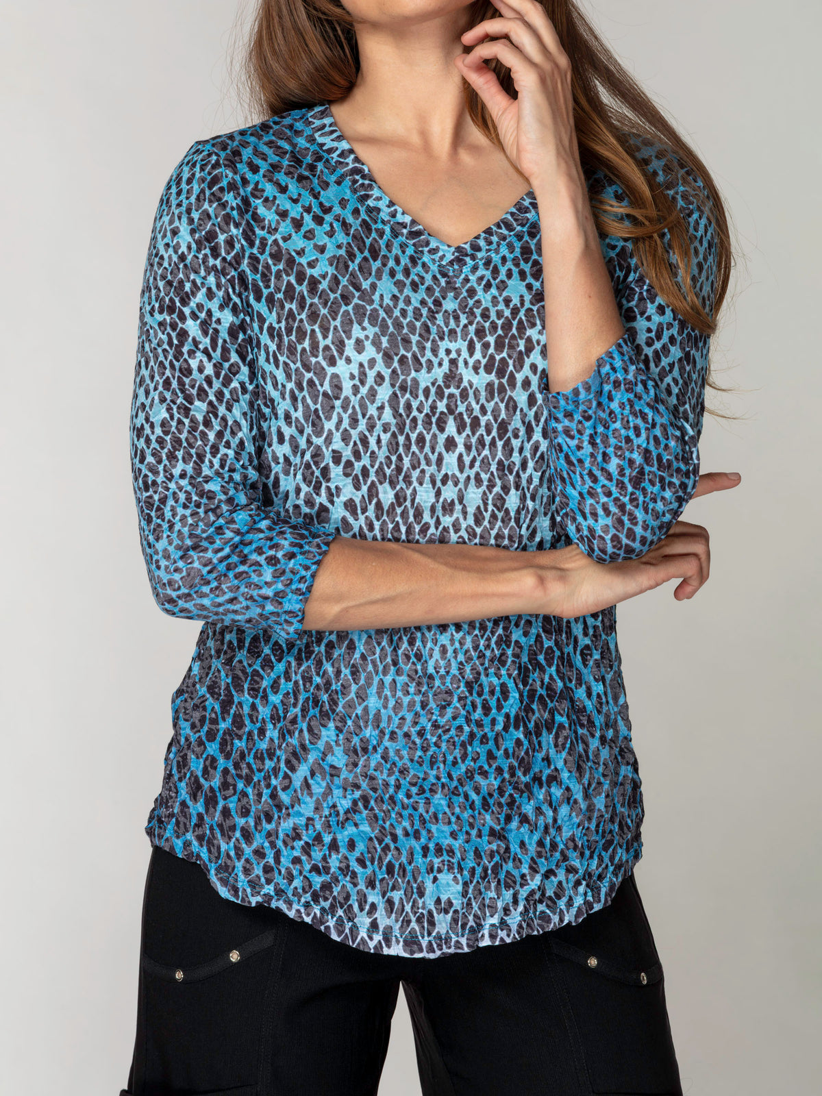 V-Neck Top - Teal Scales