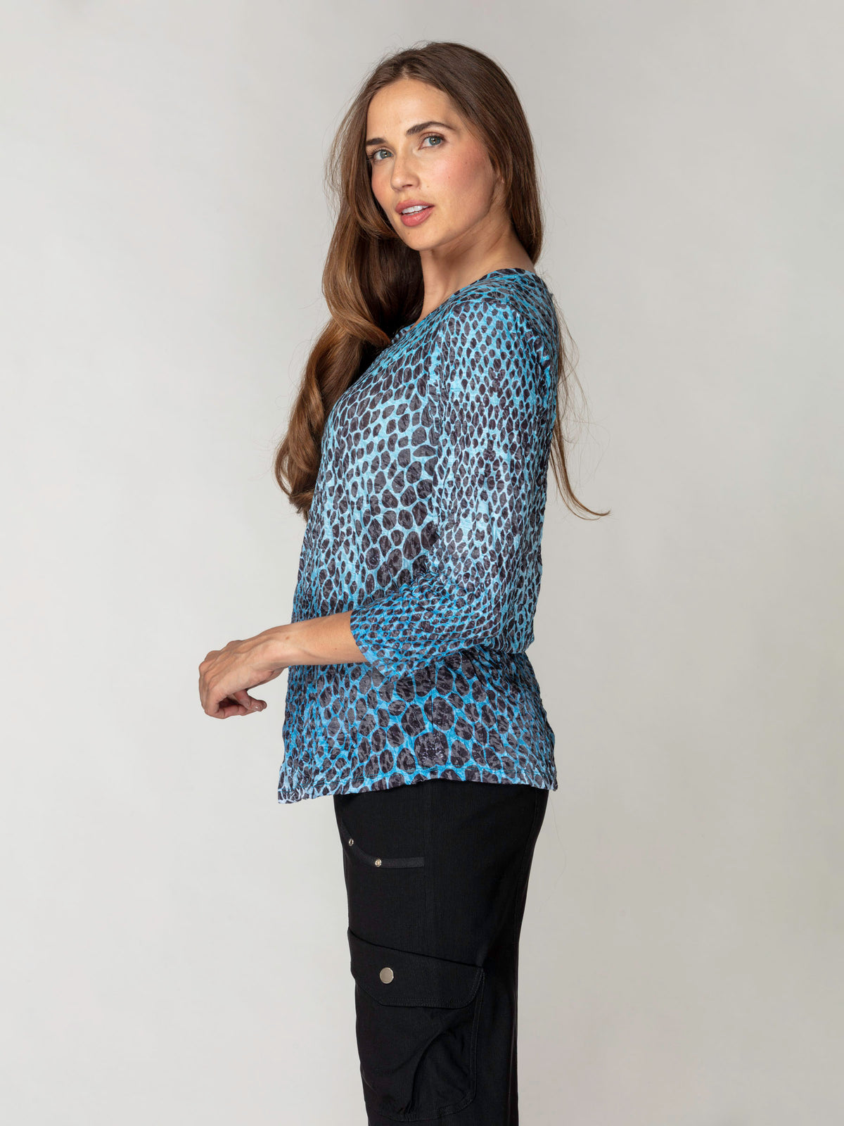 V-Neck Top - Teal Scales