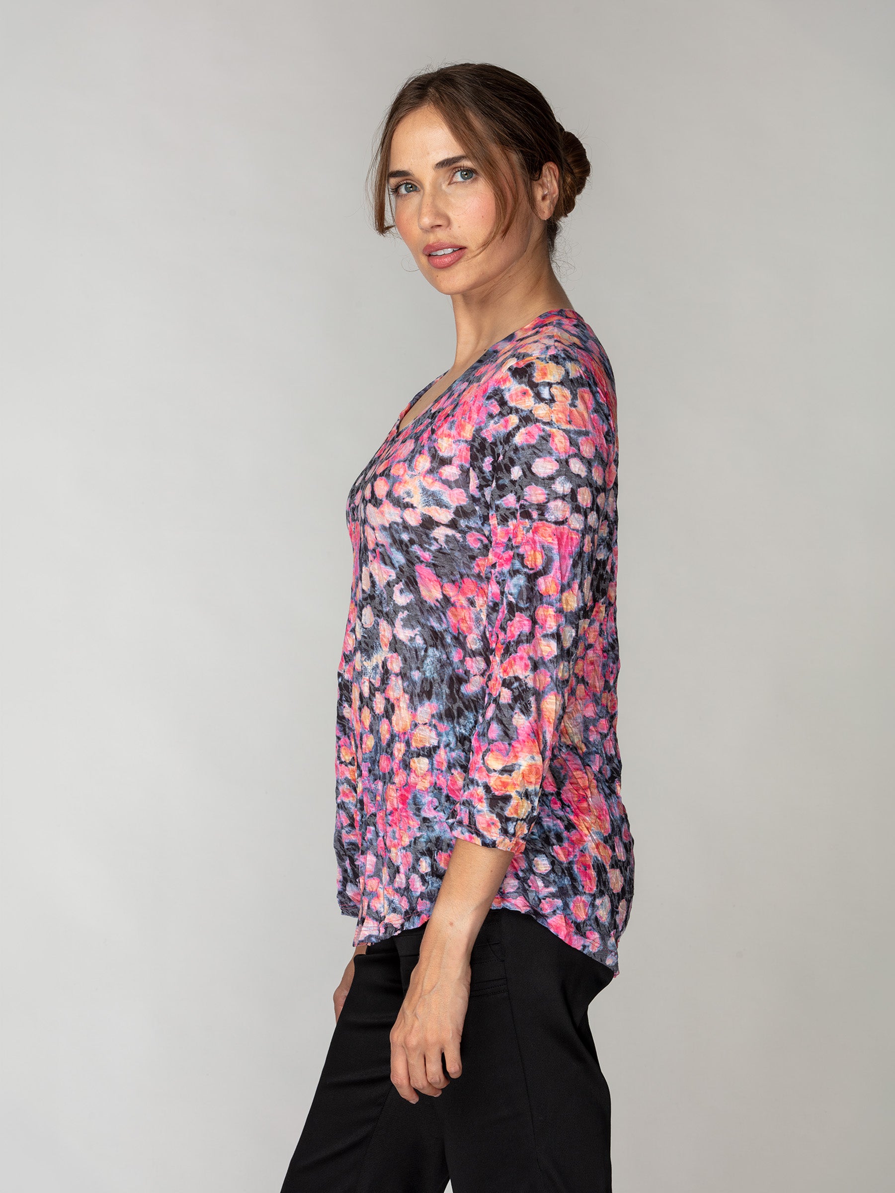 V-Neck Top - Rose Blots