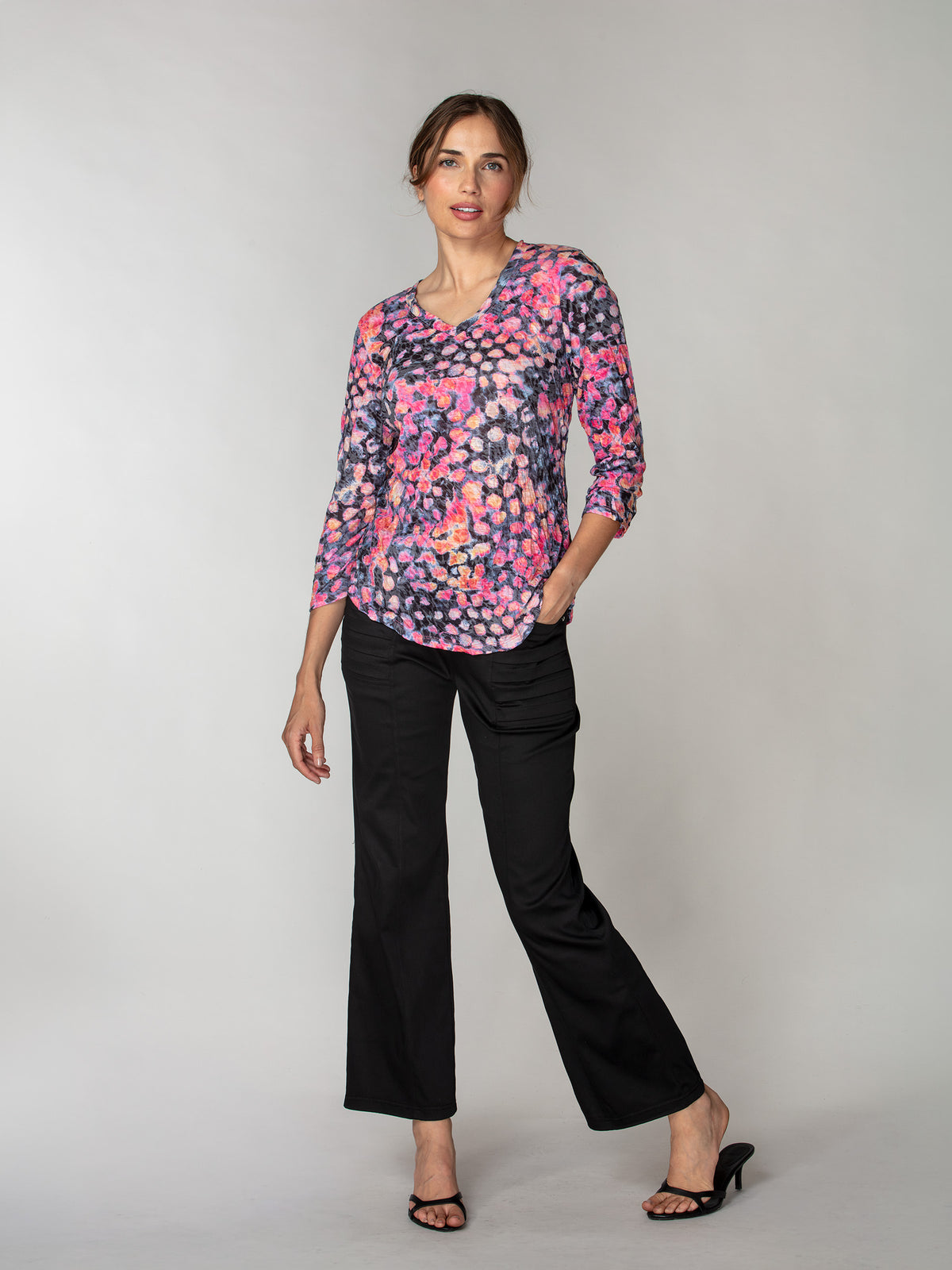 V-Neck Top - Rose Blots
