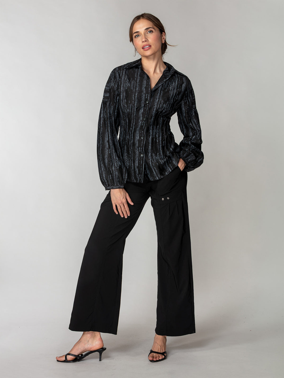 Soft Stripe Button Front Blouse