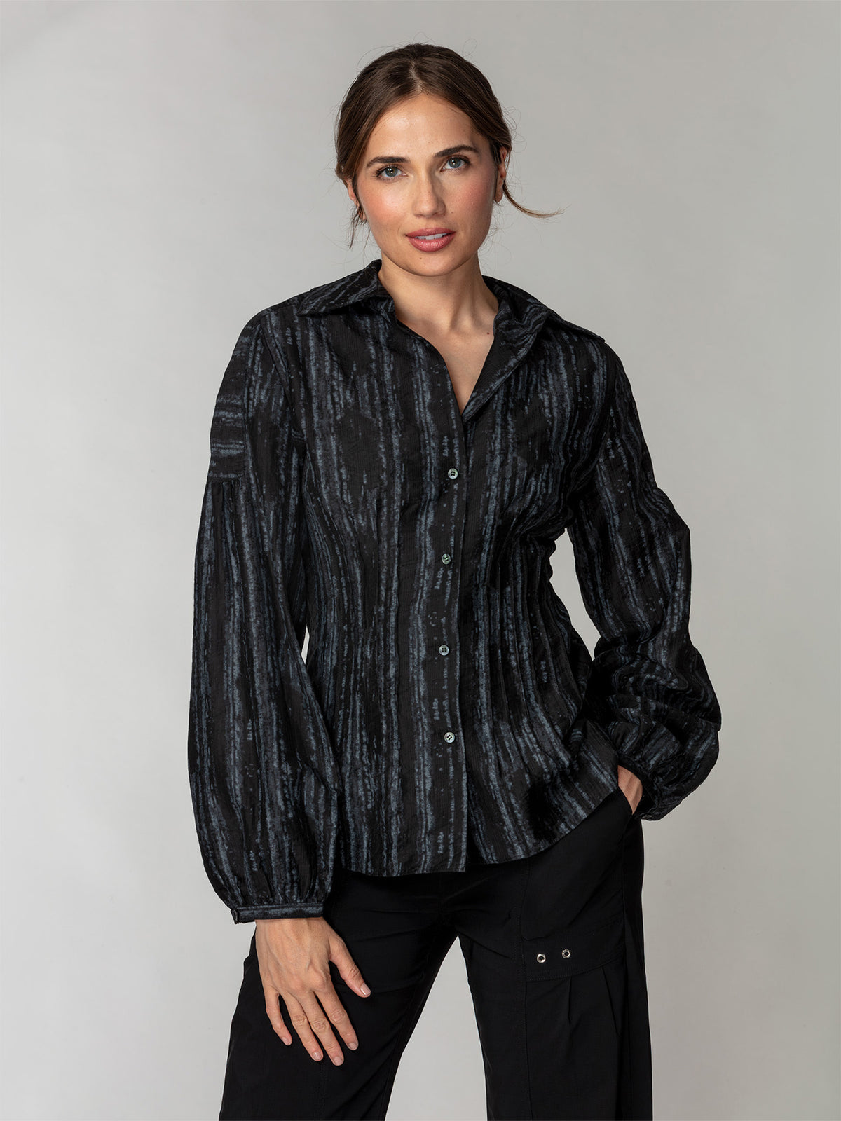 Soft Stripe Button Front Blouse