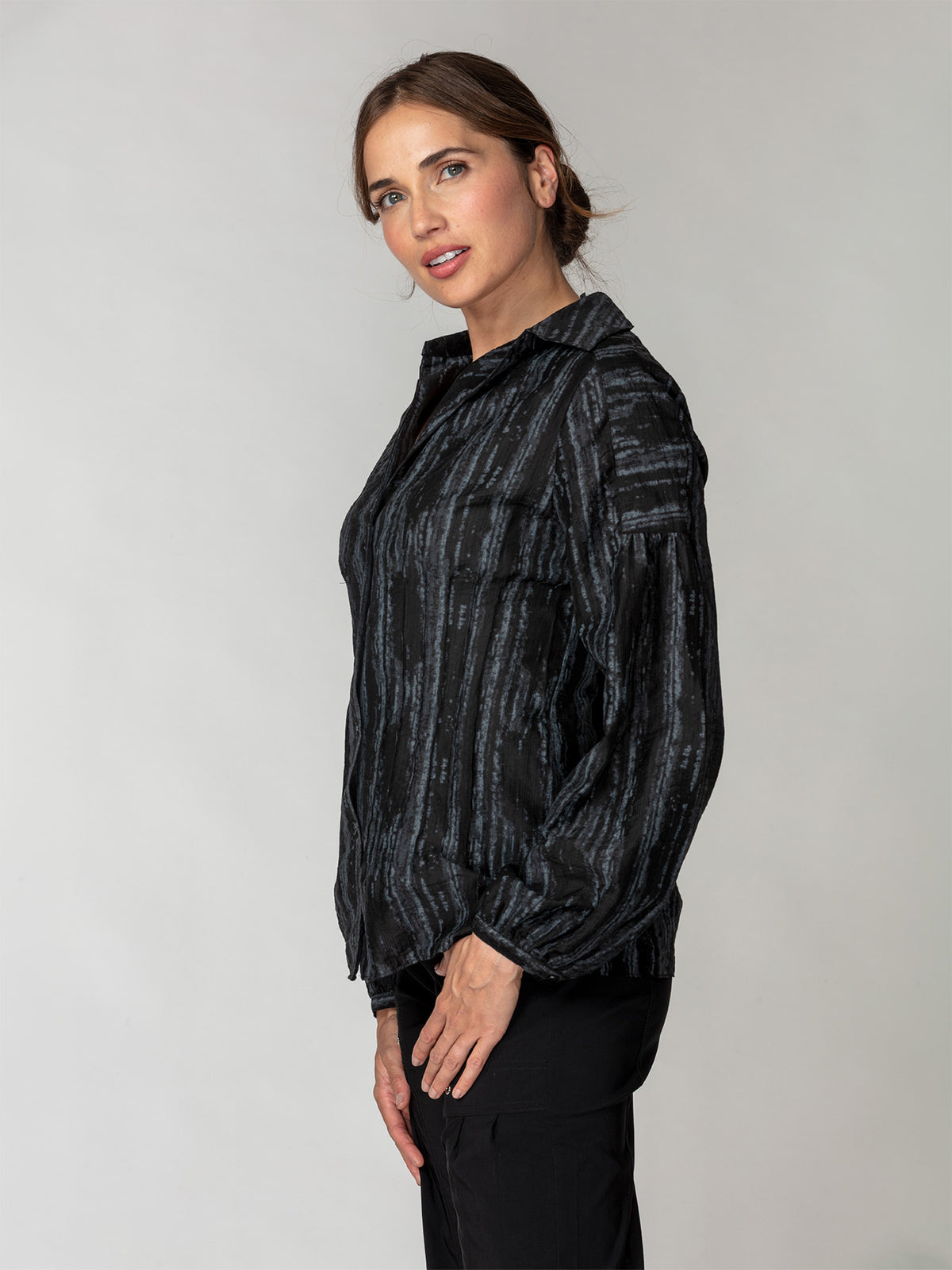 Soft Stripe Button Front Blouse