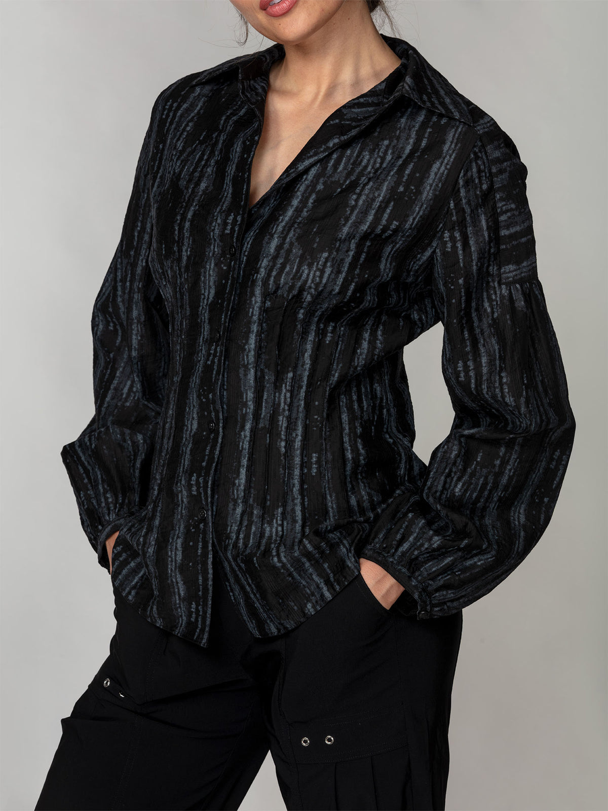 Soft Stripe Button Front Blouse