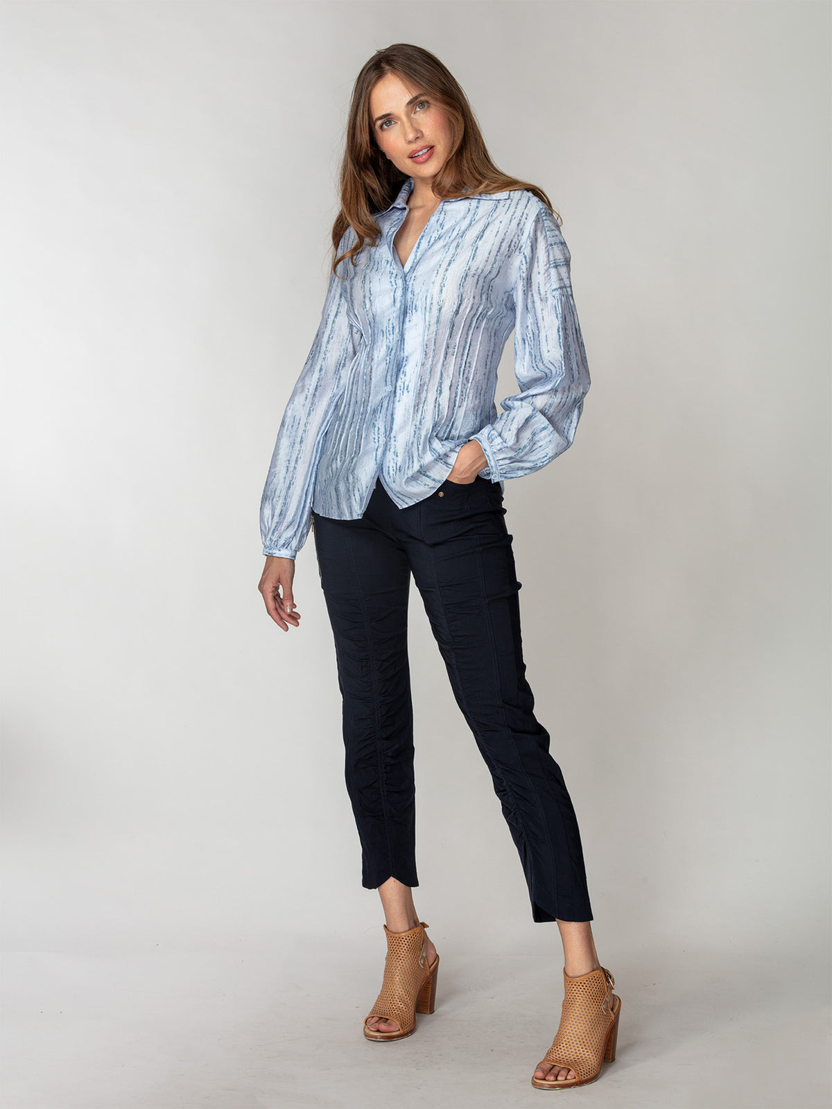 Soft Stripe Button Front Blouse