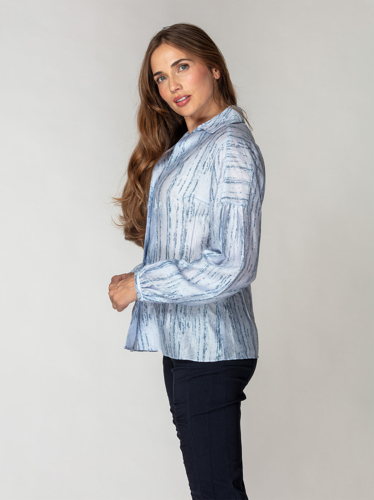 Soft Stripe Button Front Blouse