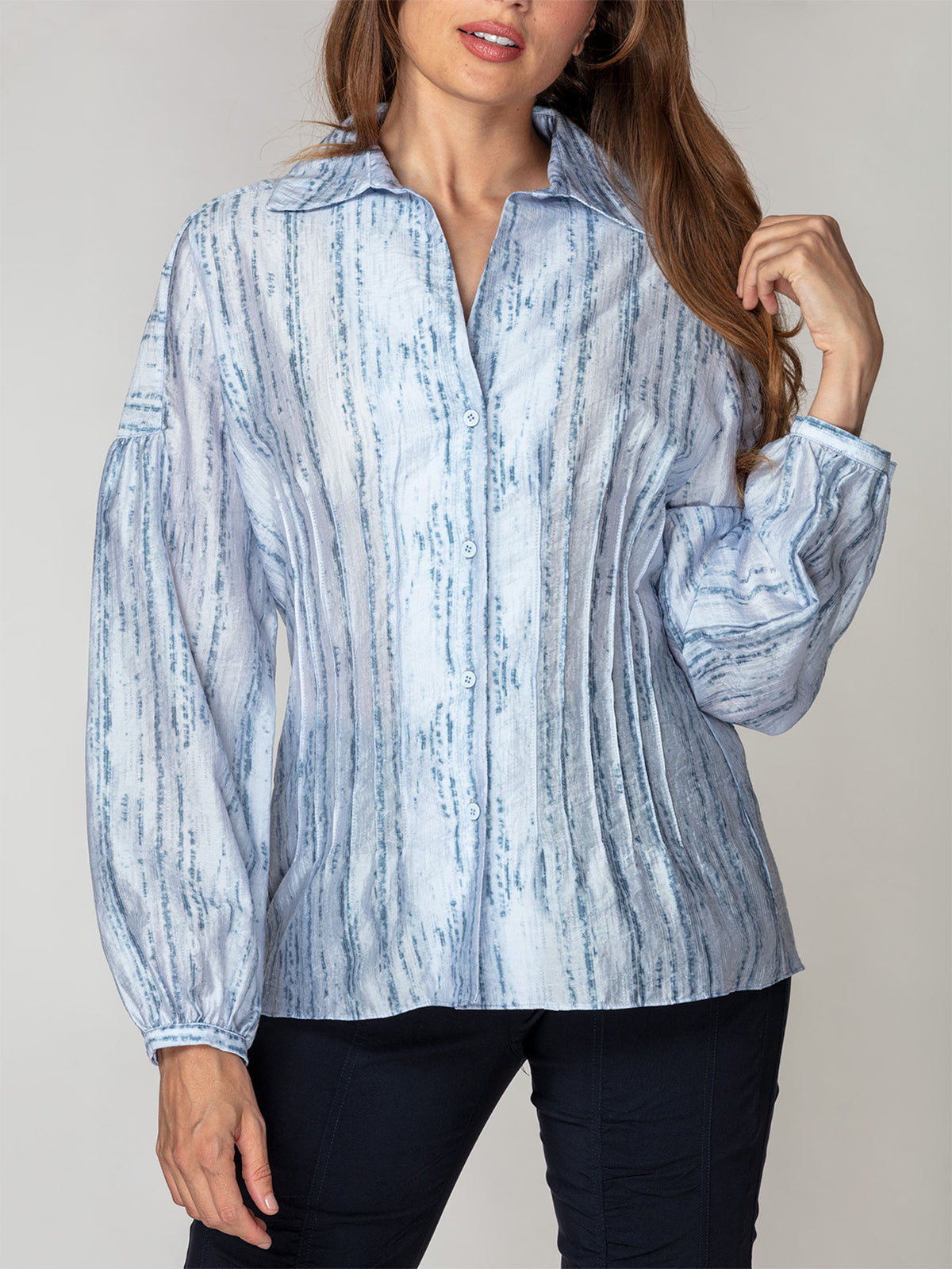 Soft Stripe Button Front Blouse