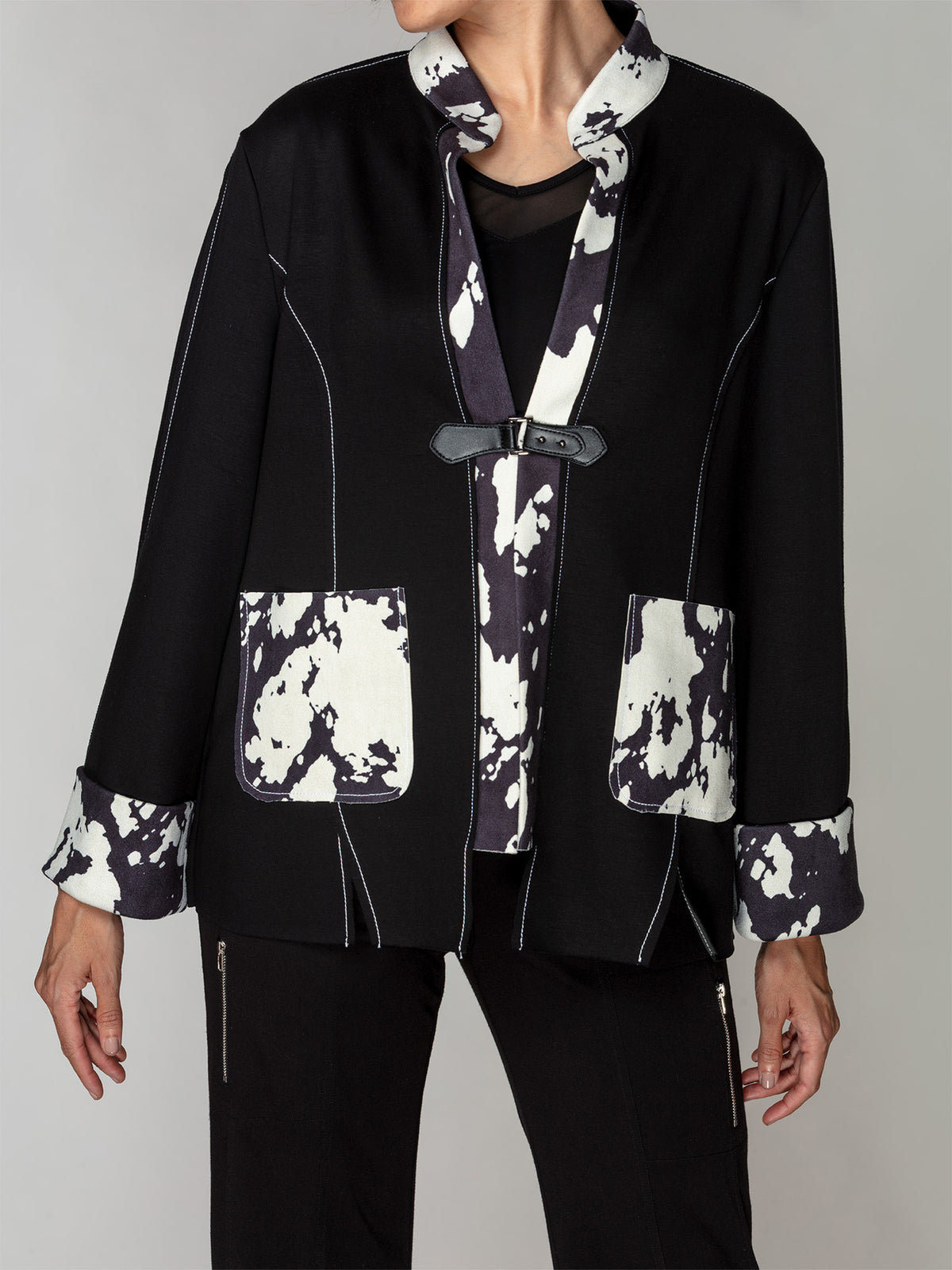 Buckle-Front Marble Contrast Jacket