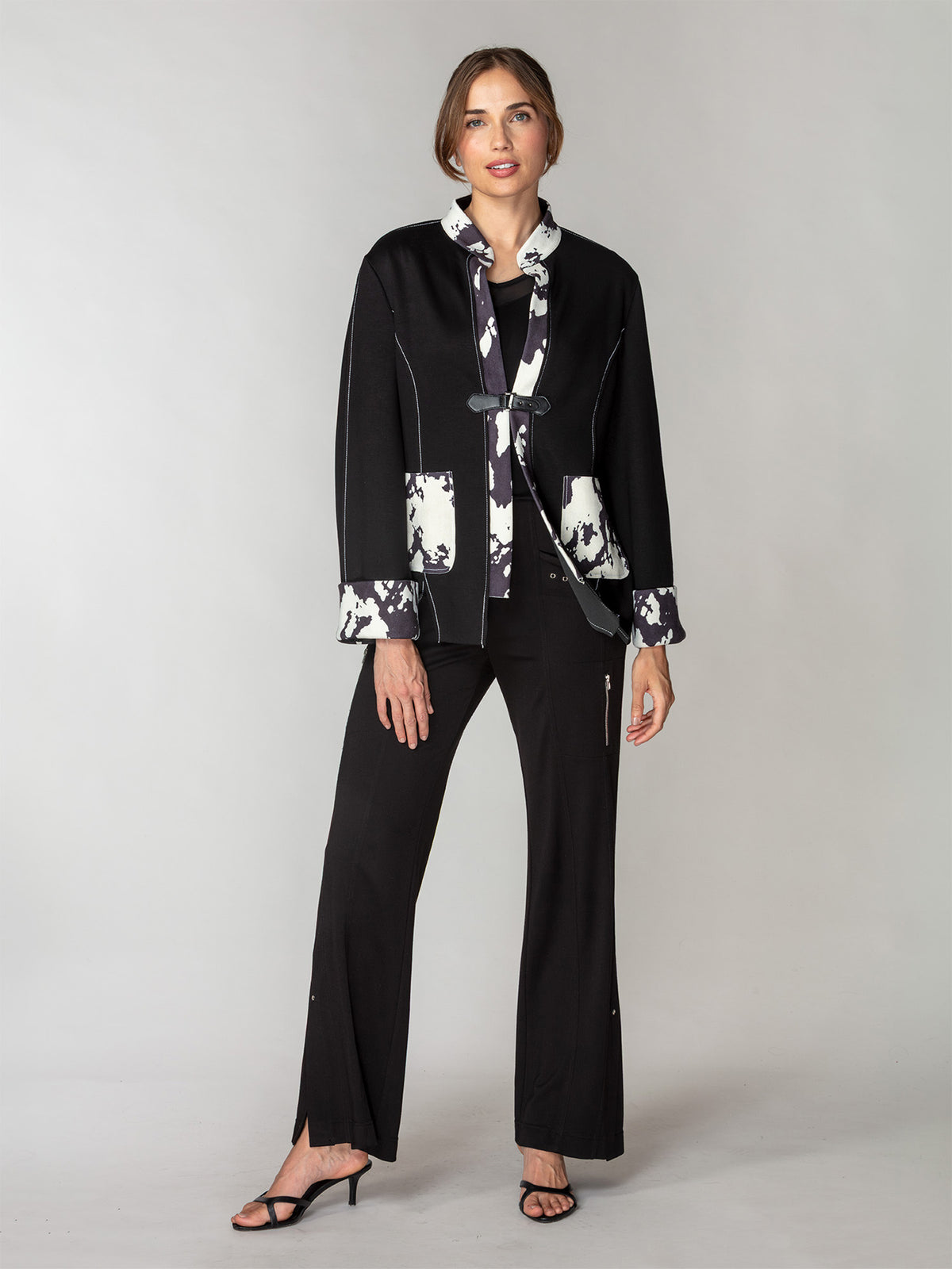 Buckle-Front Marble Contrast Jacket