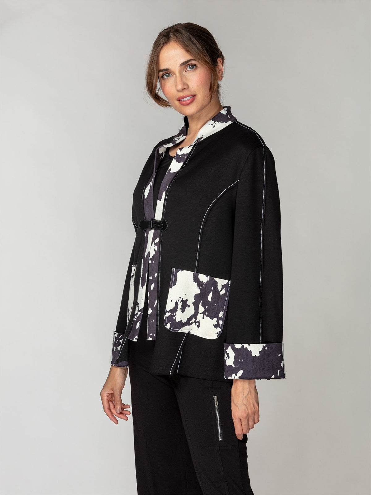 Buckle-Front Marble Contrast Jacket