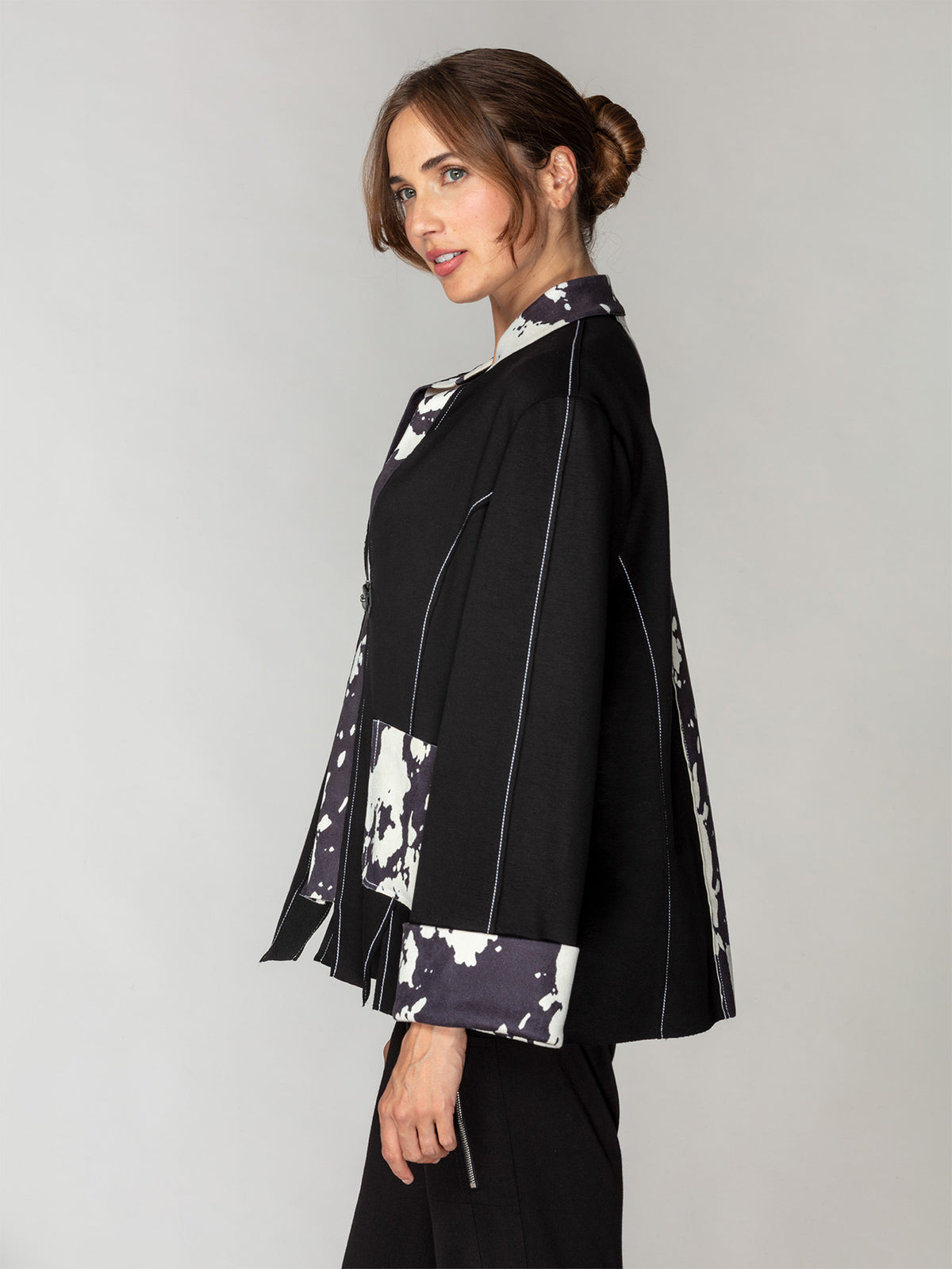 Buckle-Front Marble Contrast Jacket