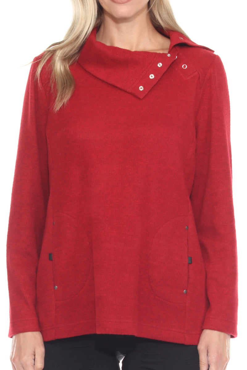 Brushed Snap-Collar Pullover - CARINE