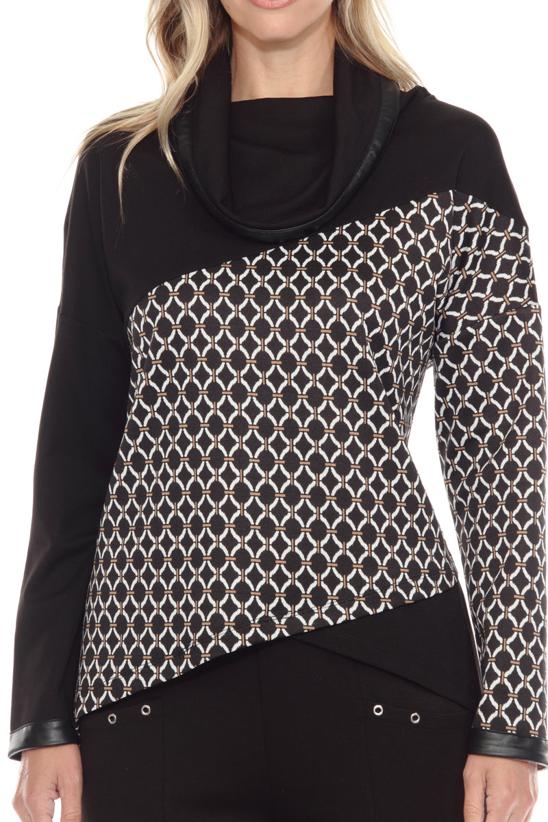 Cowl Neck Pullover w/ Faux Trim - CARINE