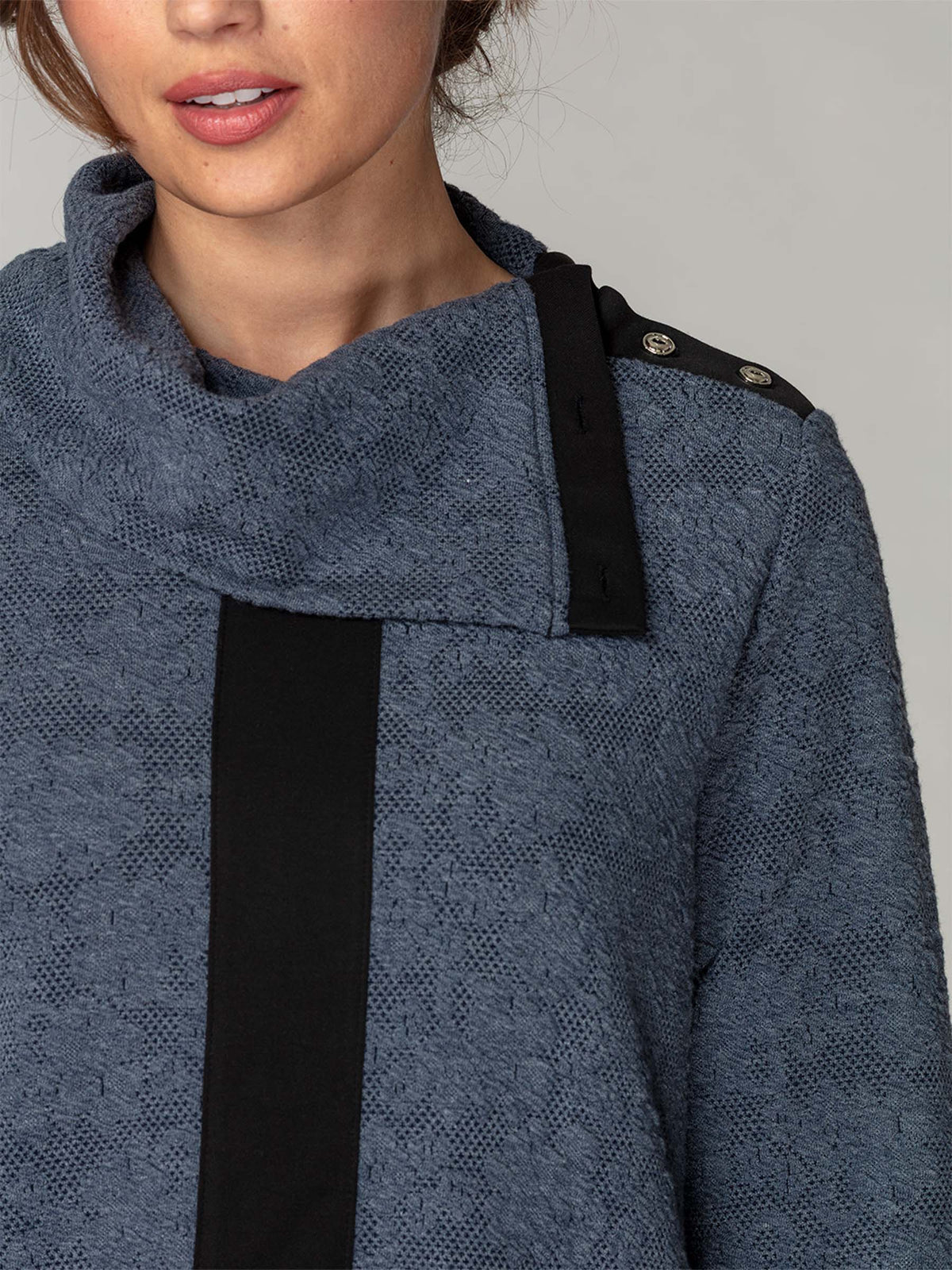Jacquard Fold-Down Collar Pullover