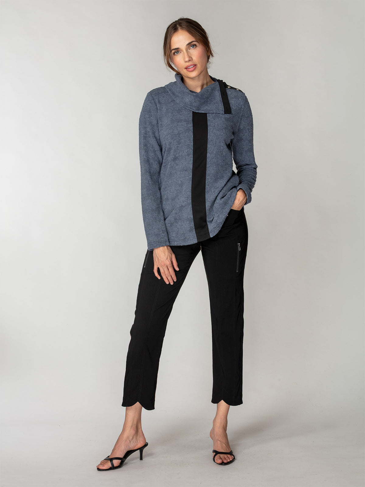 Jacquard Fold-Down Collar Pullover