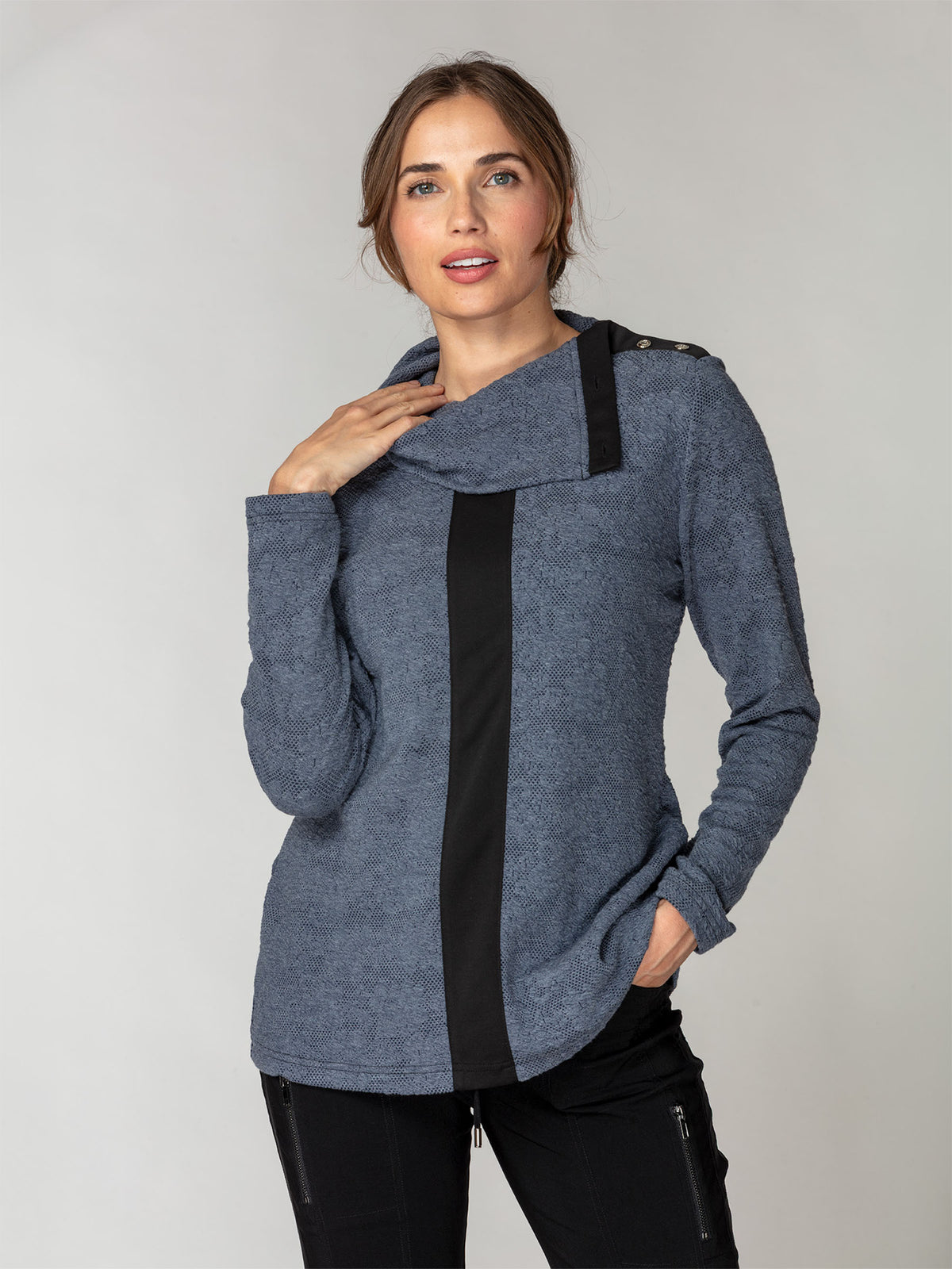 Jacquard Fold-Down Collar Pullover