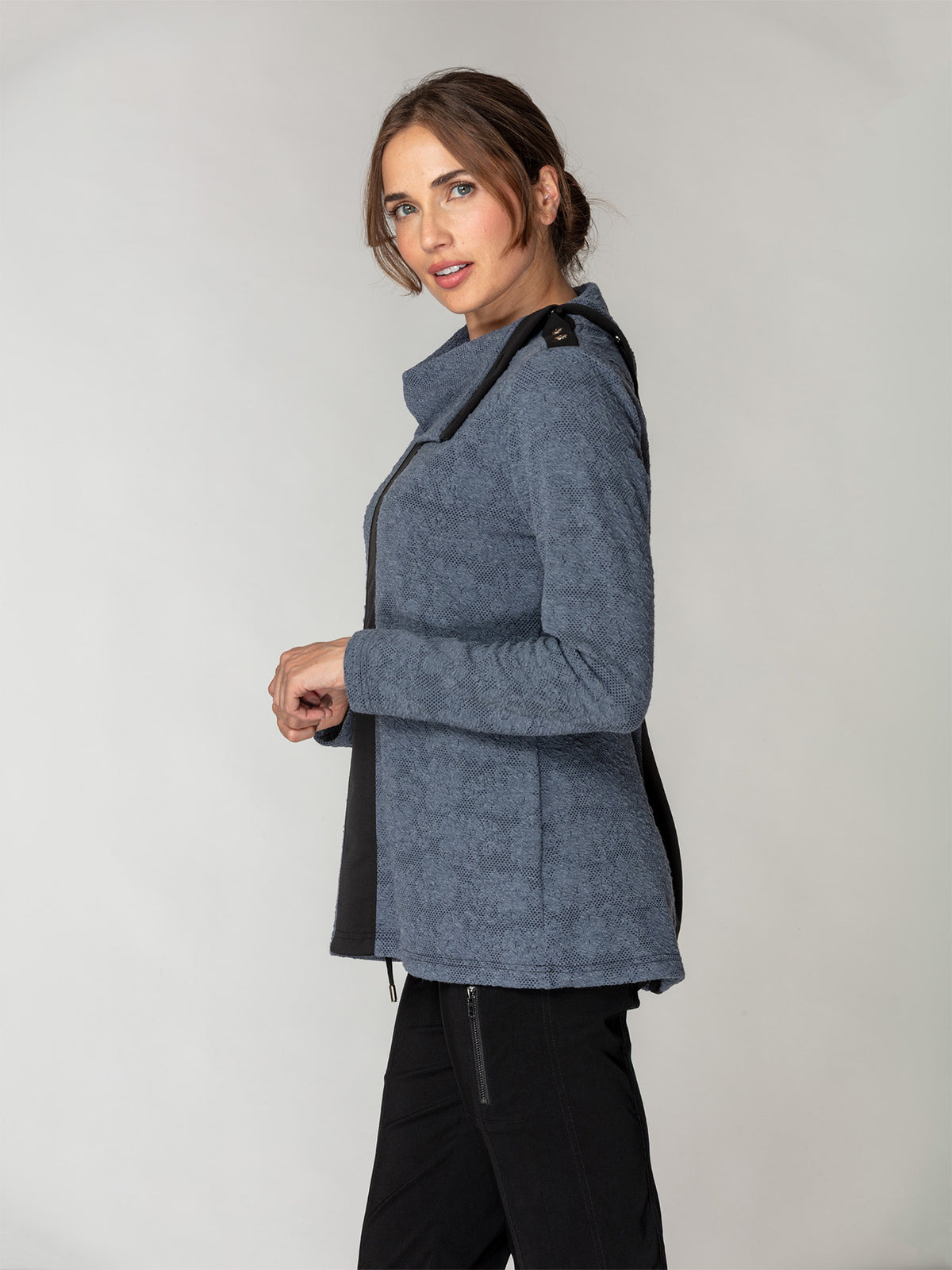 Jacquard Fold-Down Collar Pullover