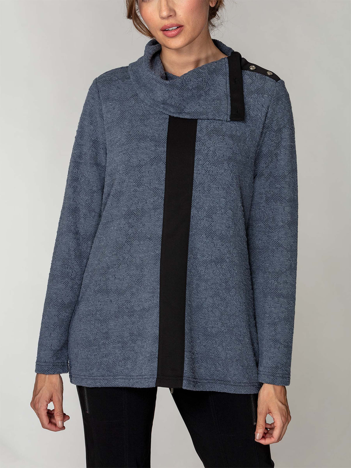 Jacquard Fold-Down Collar Pullover