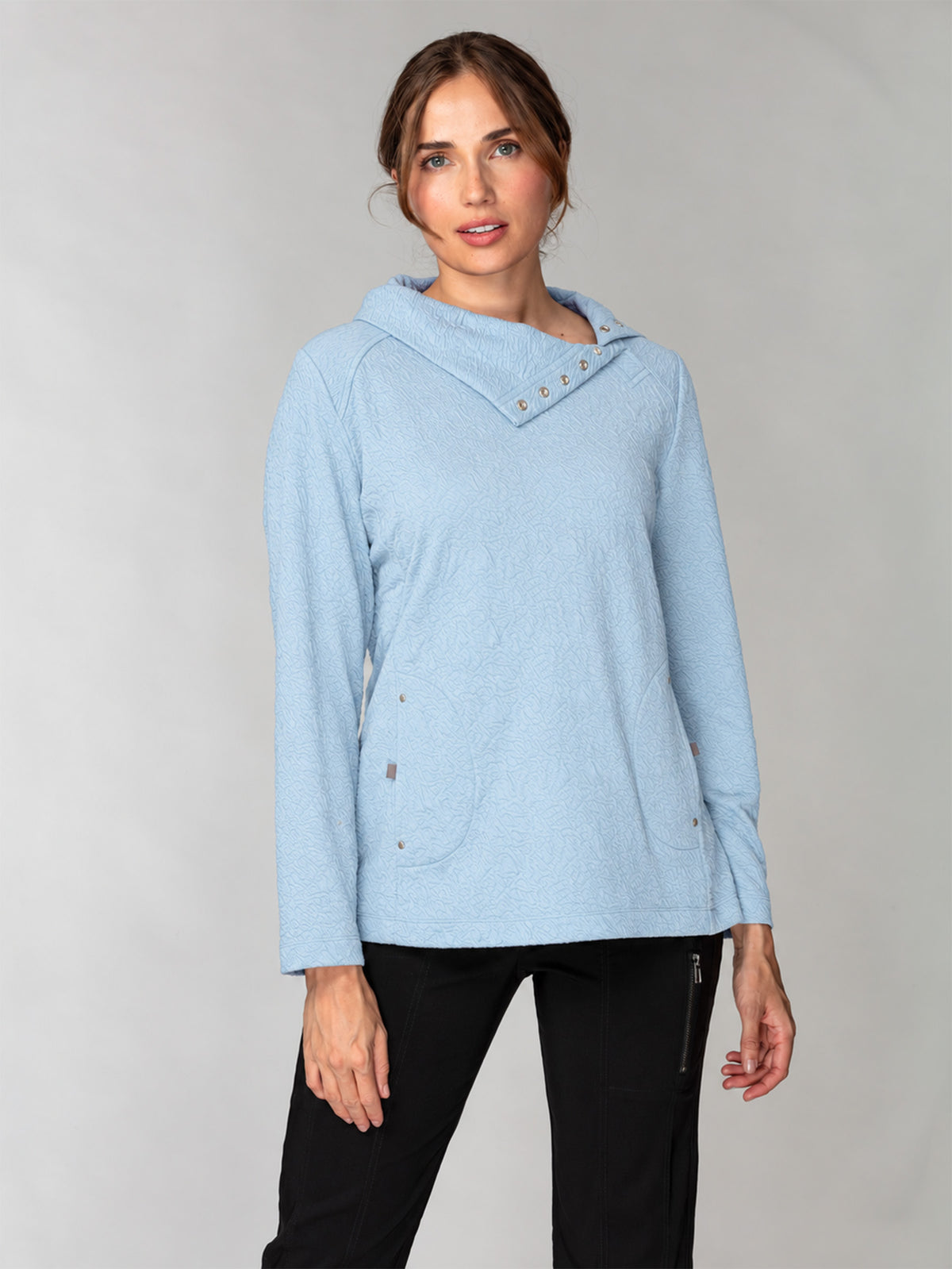 Embossed Snap-Collar Pullover