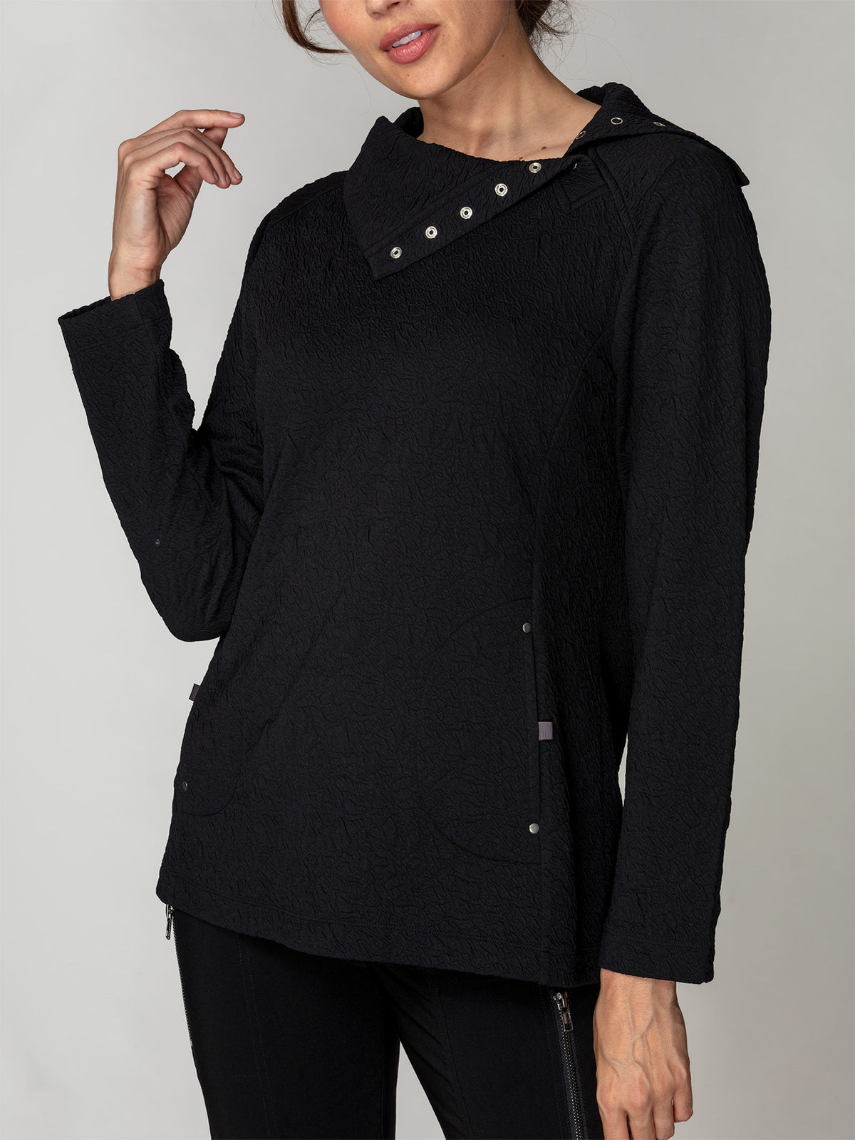 Embossed Snap-Collar Pullover