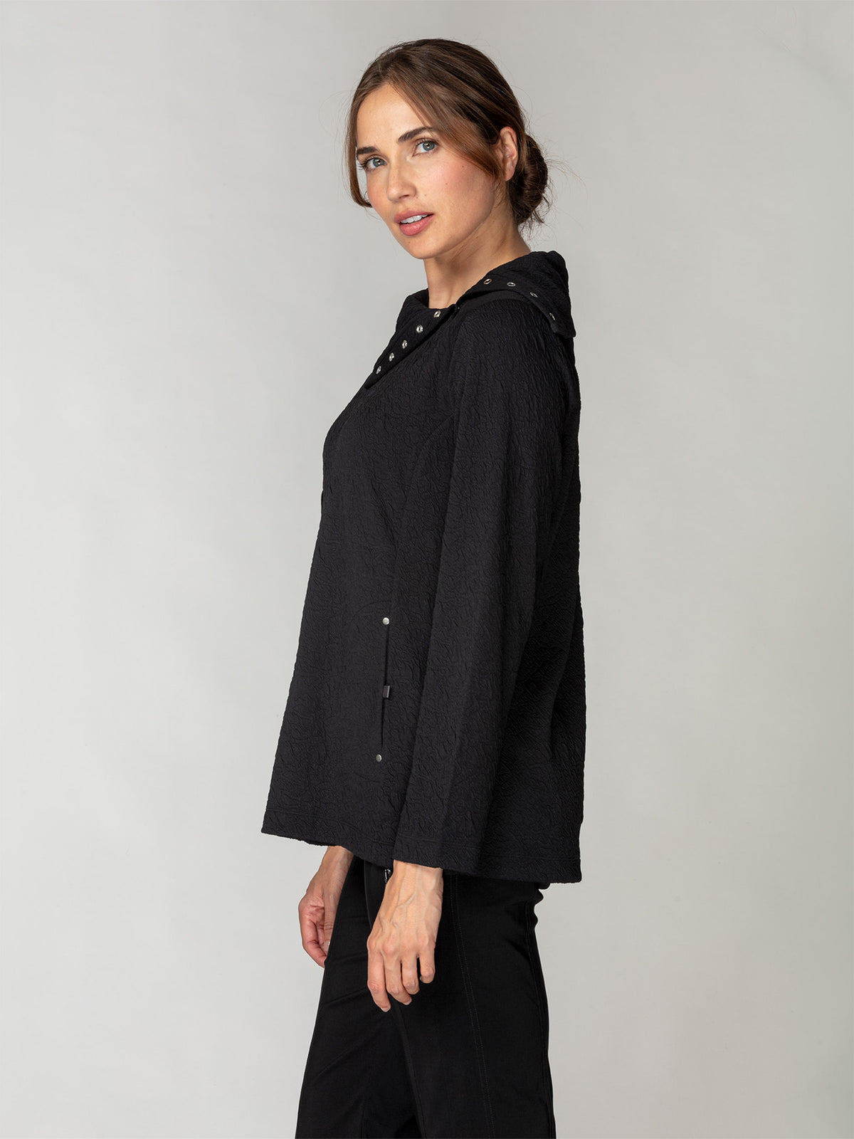 Embossed Snap-Collar Pullover