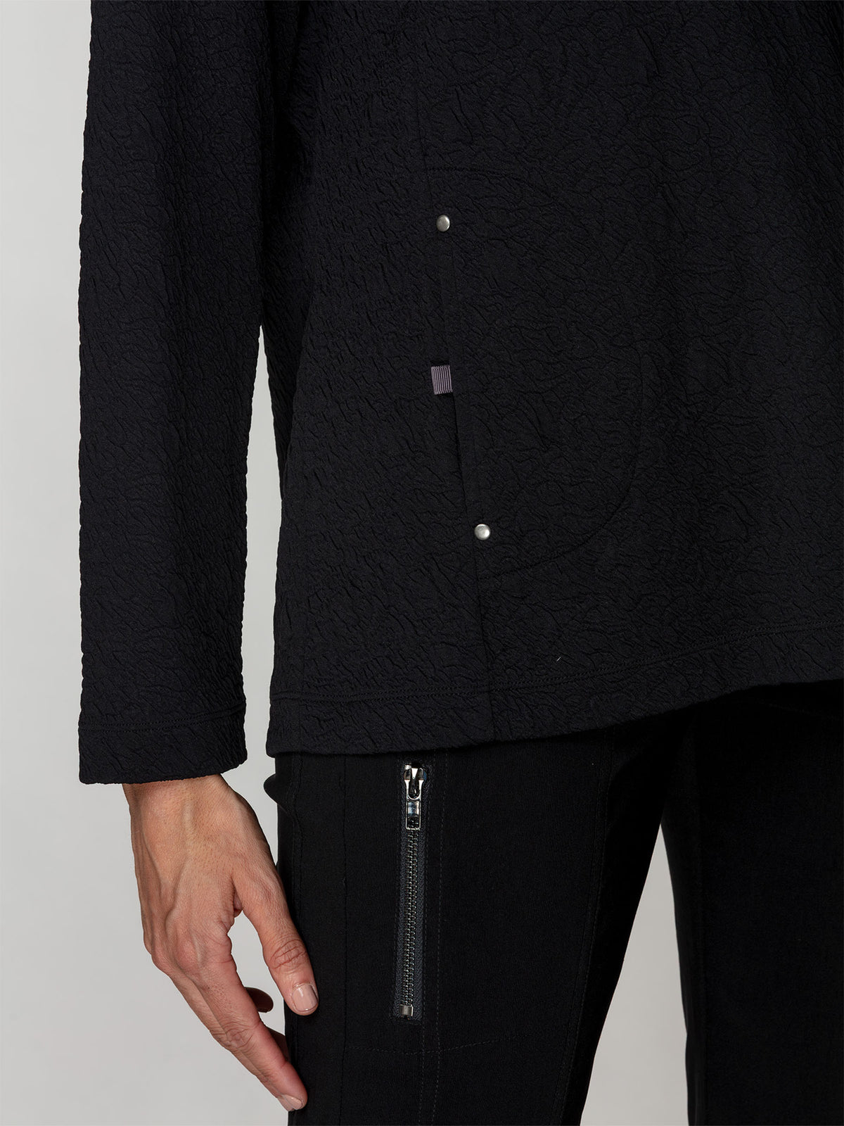 Embossed Snap-Collar Pullover
