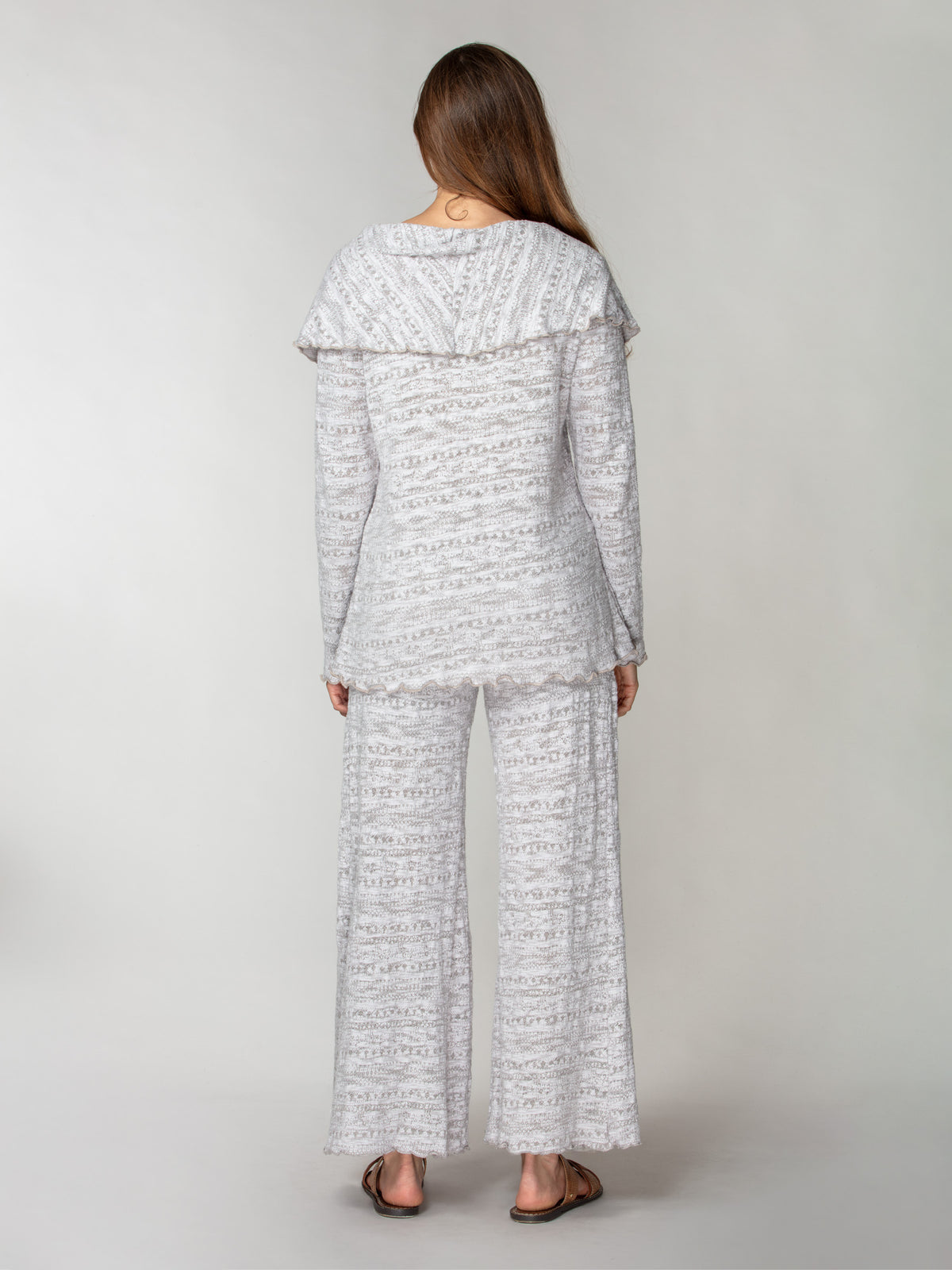 Jacquard Knit Drape-Neck Pullover