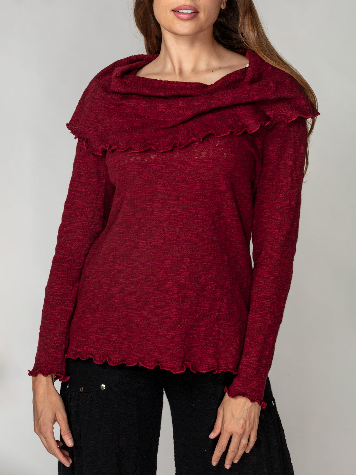 Jacquard Knit Drape-Neck Pullover