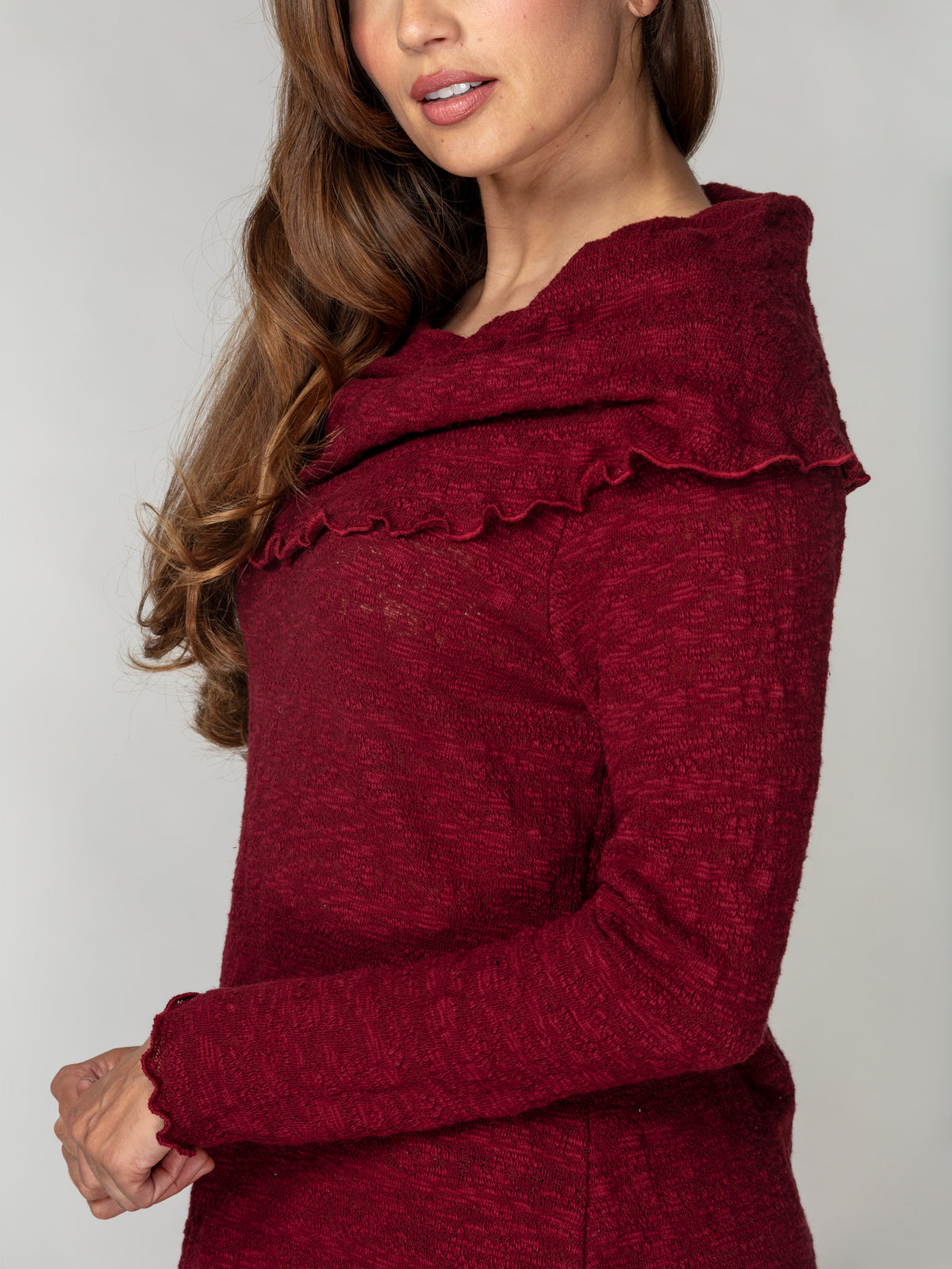 Jacquard Knit Drape-Neck Pullover