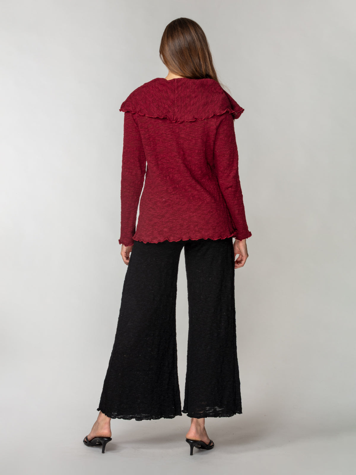 Jacquard Knit Drape-Neck Pullover