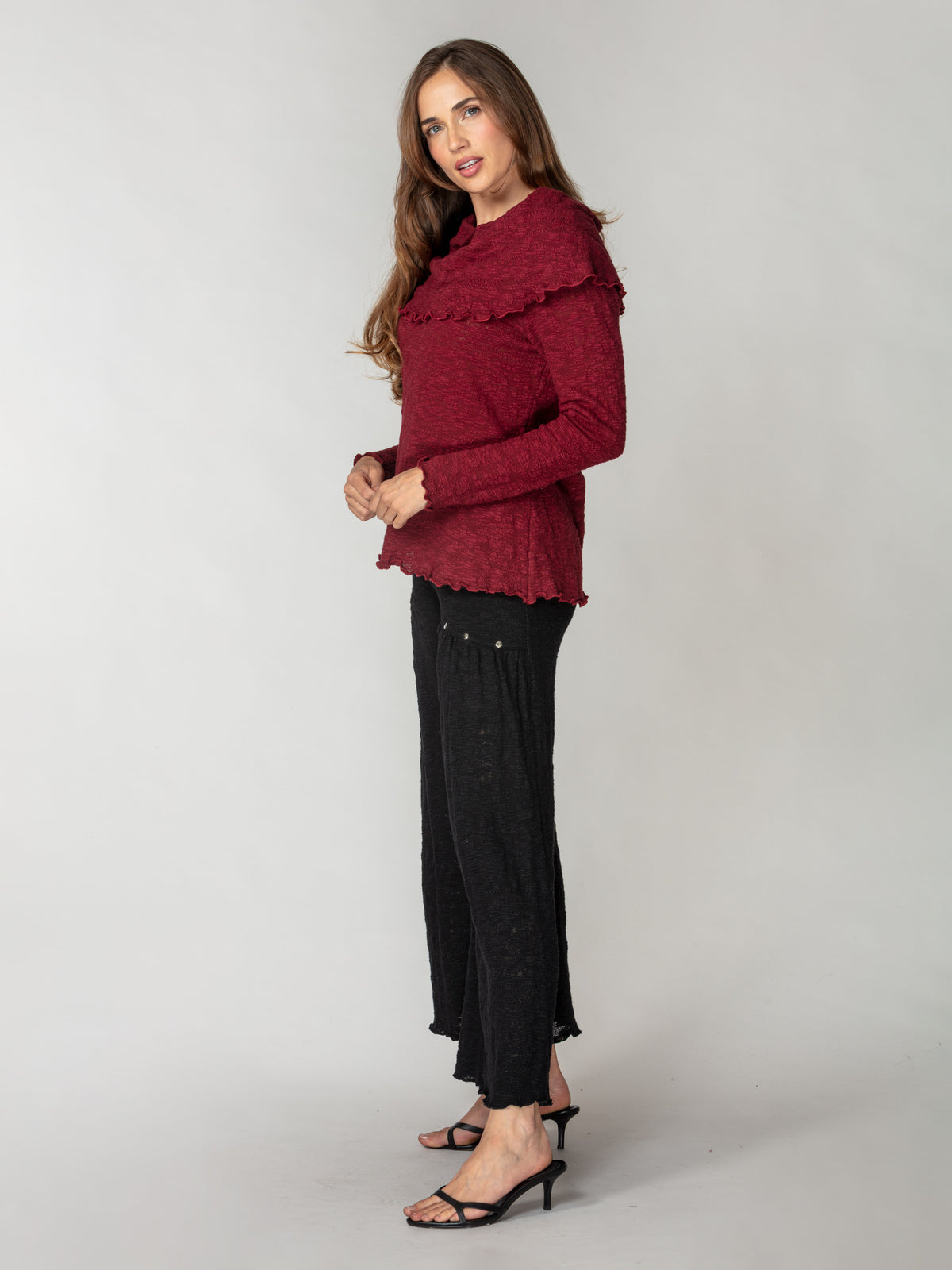 Jacquard Knit Drape-Neck Pullover