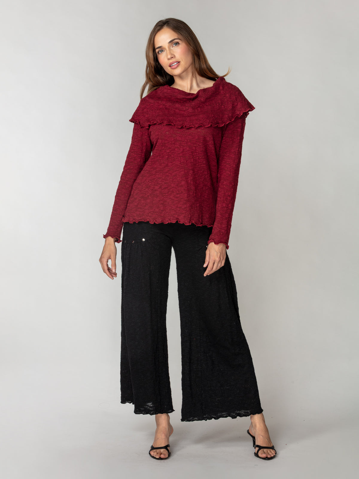 Jacquard Knit Drape-Neck Pullover