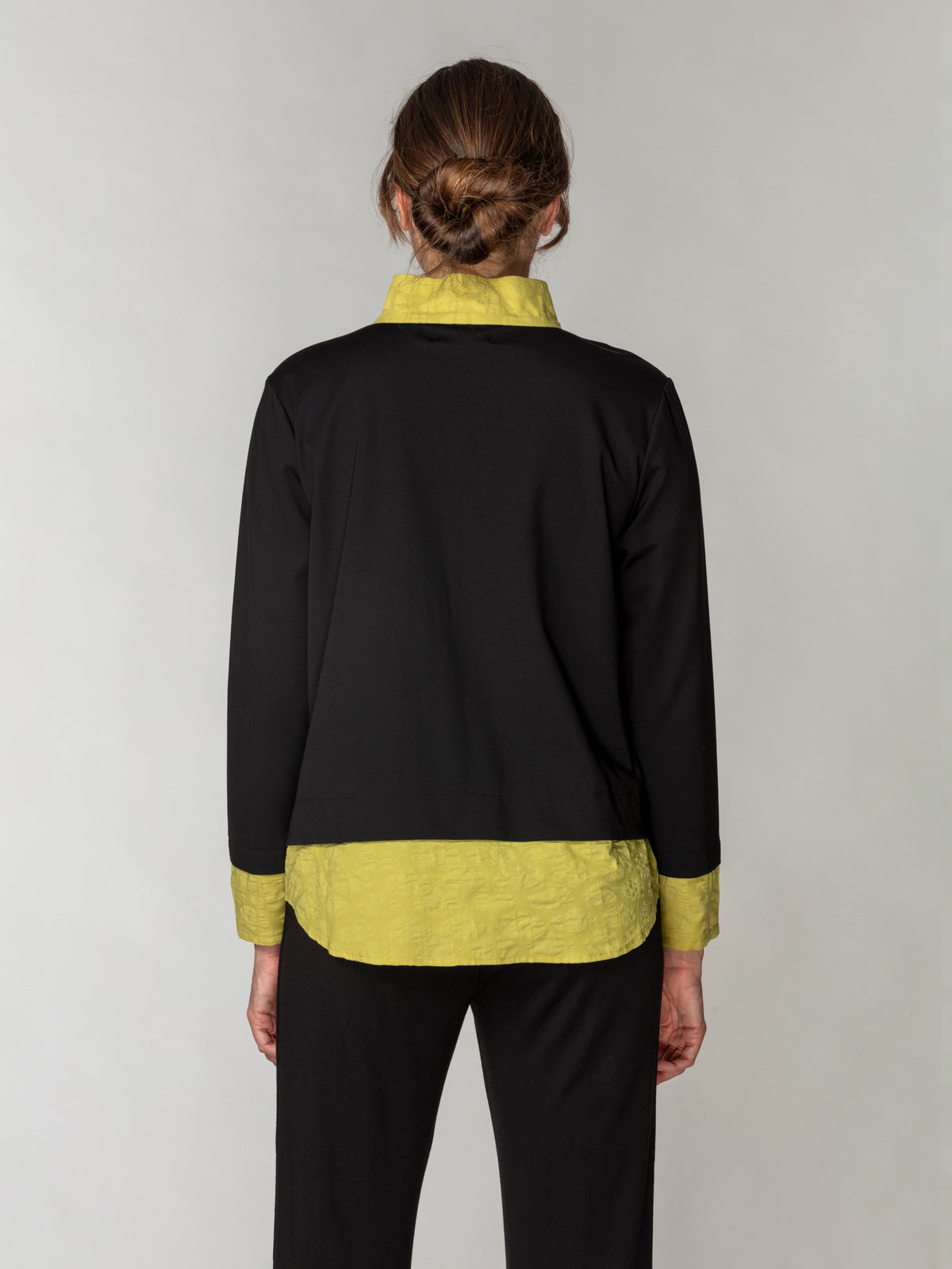 Contrast Ruffle Zip-Neck Top