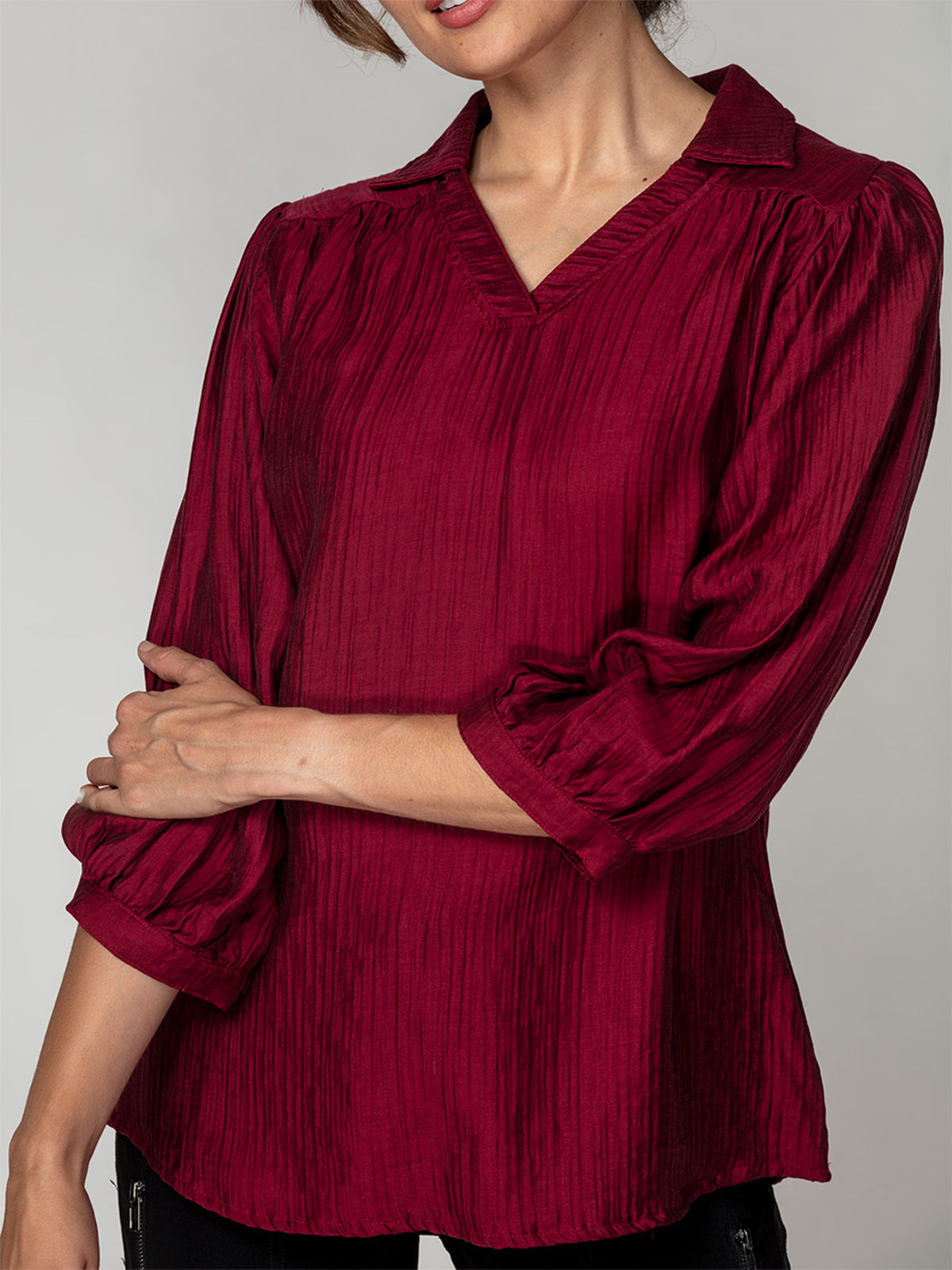 Soft-Pleat Open-Collar Popover