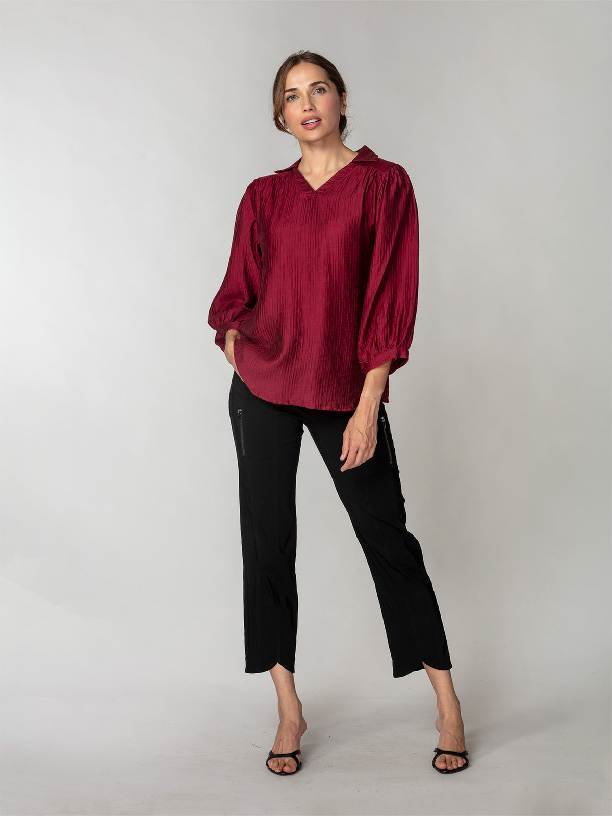 Soft-Pleat Open-Collar Popover