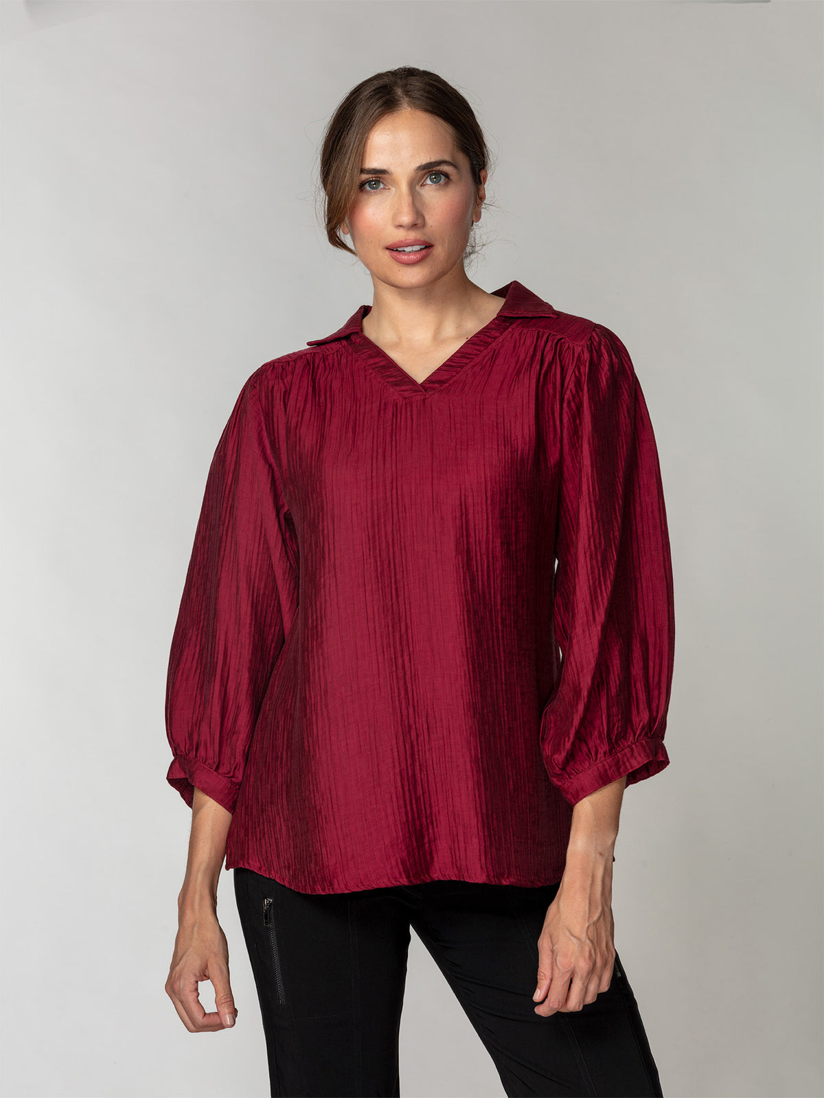 Soft-Pleat Open-Collar Popover