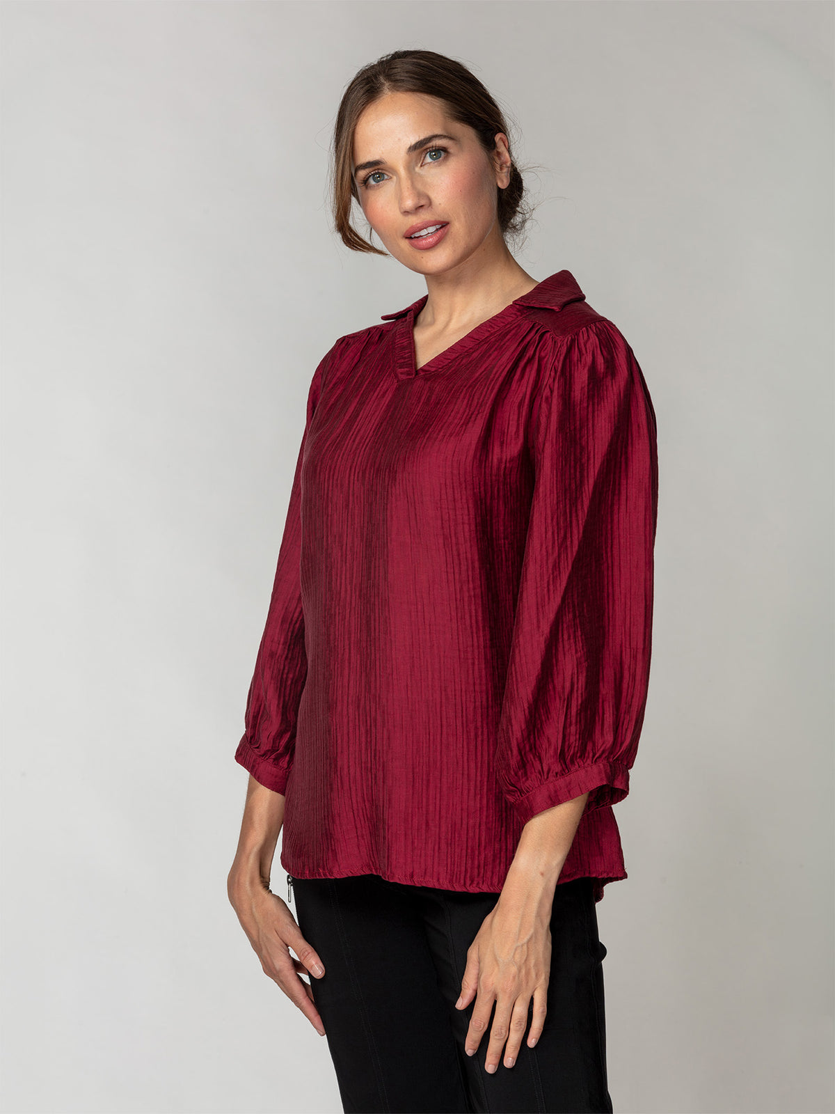 Soft-Pleat Open-Collar Popover