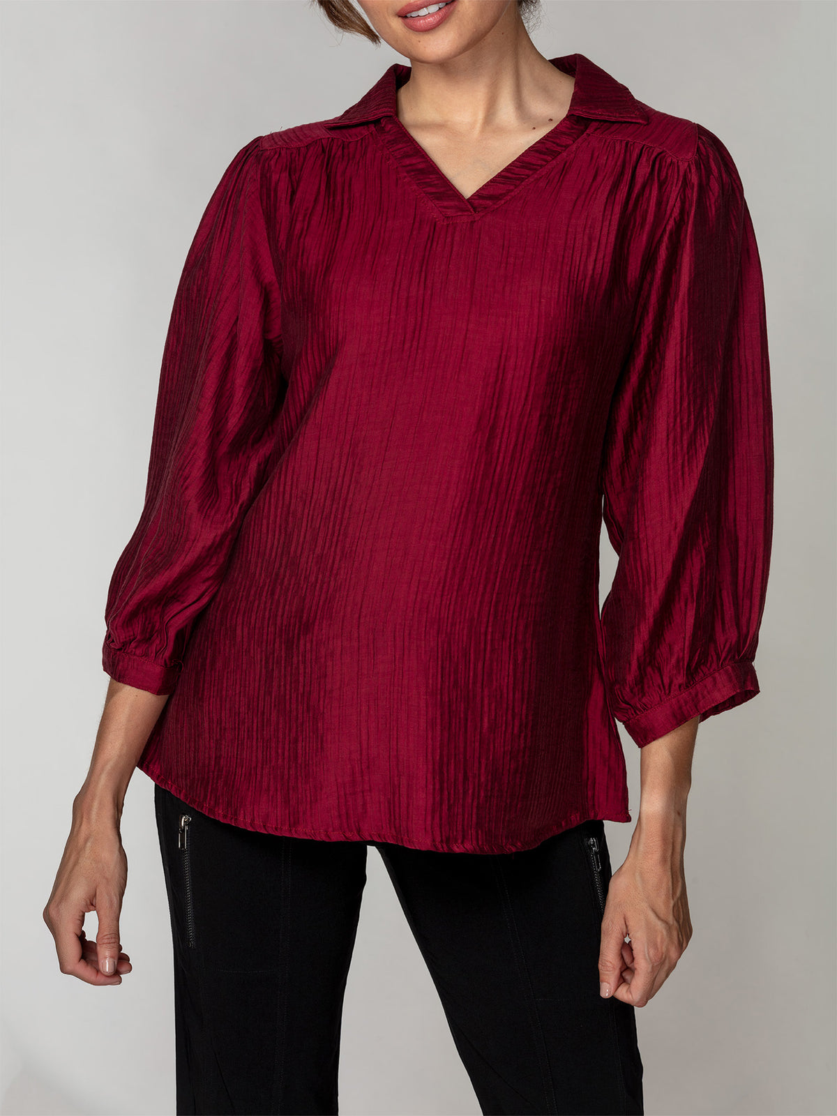 Soft-Pleat Open-Collar Popover