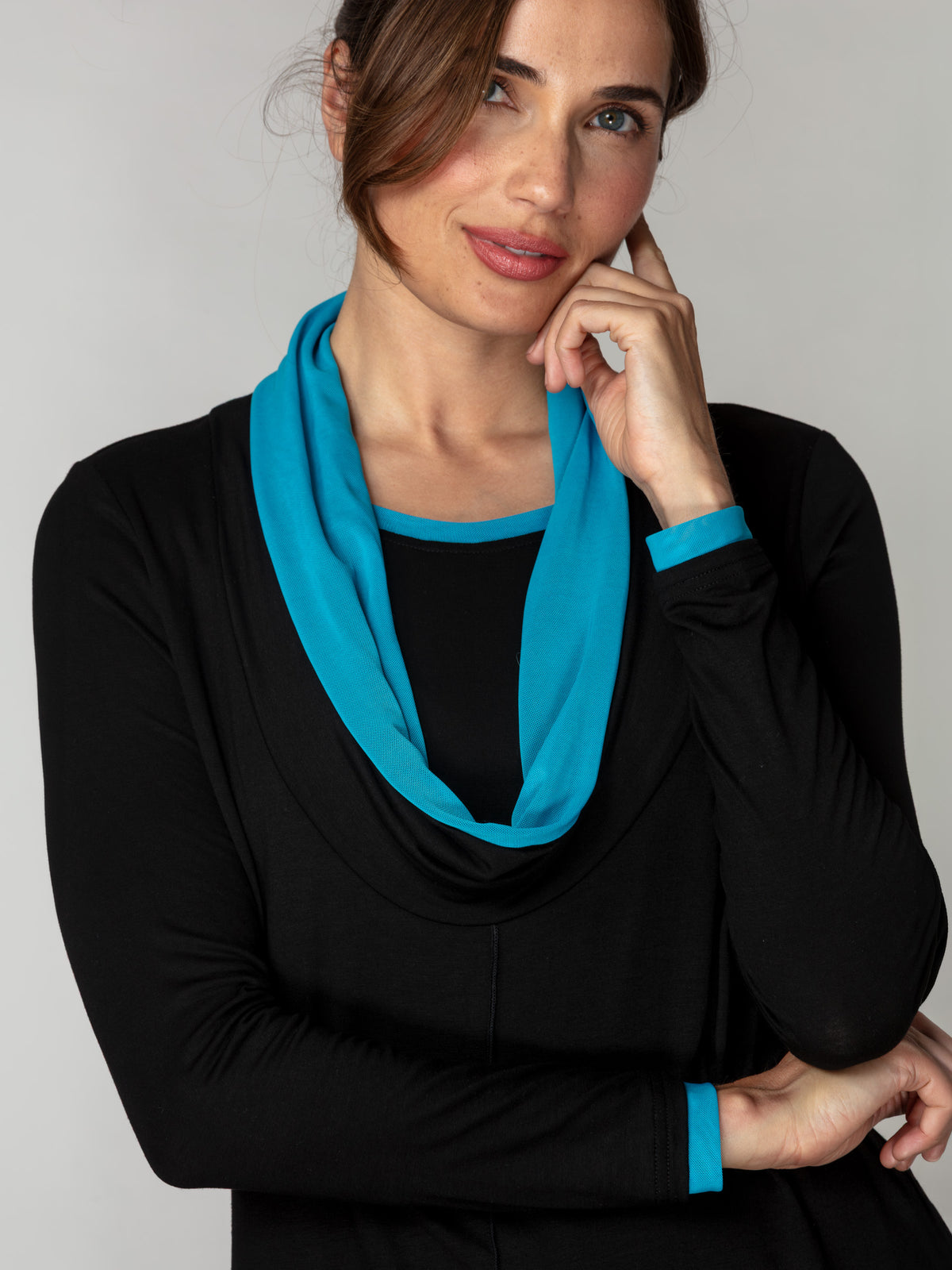 Contrast Lined Draped Collar Top