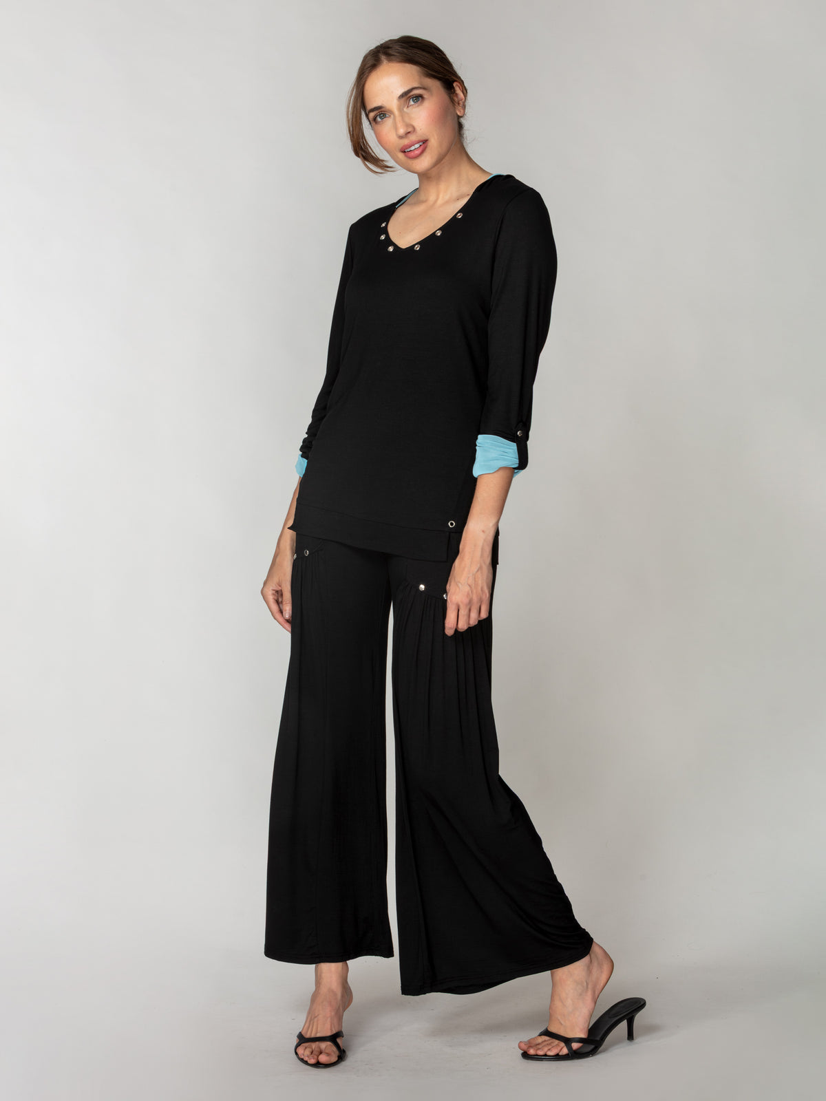 Contrast Lined Rivet Hoodie Top
