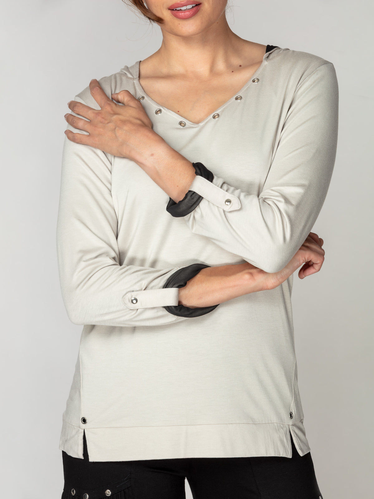 Contrast Lined Rivet Hoodie Top