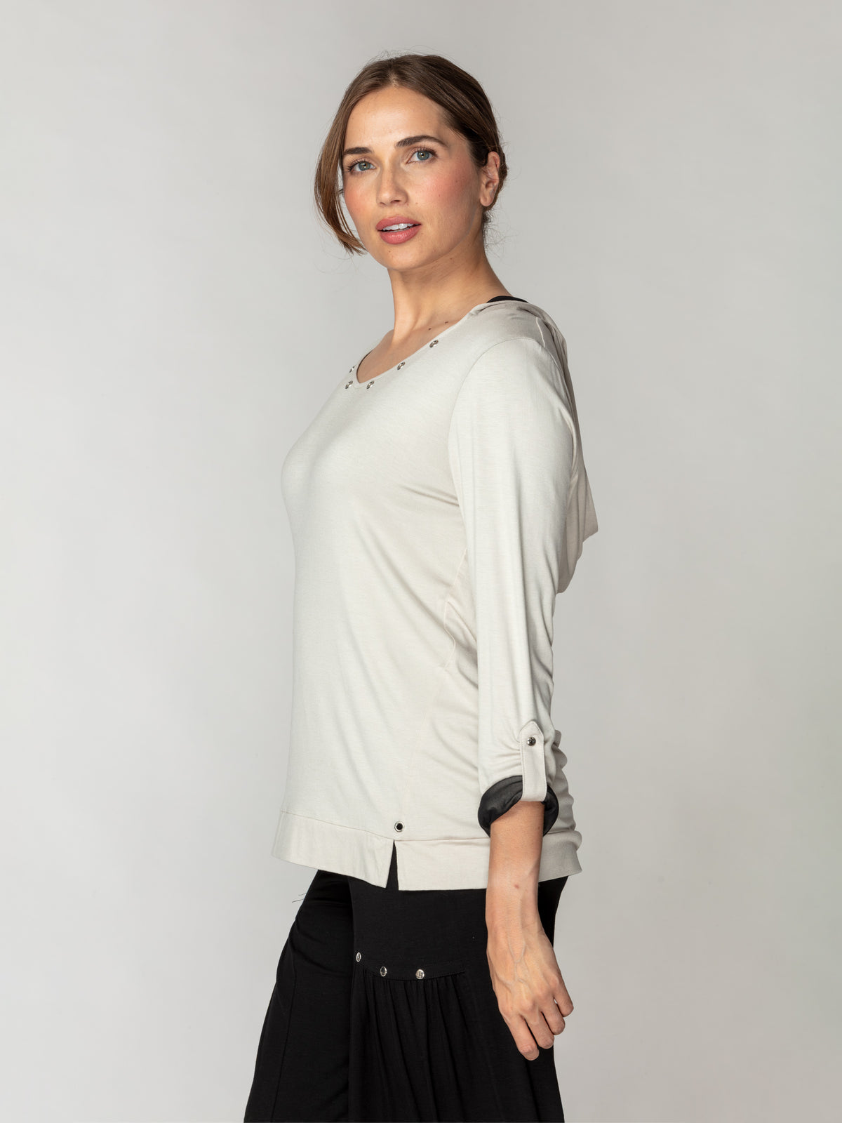 Contrast Lined Rivet Hoodie Top